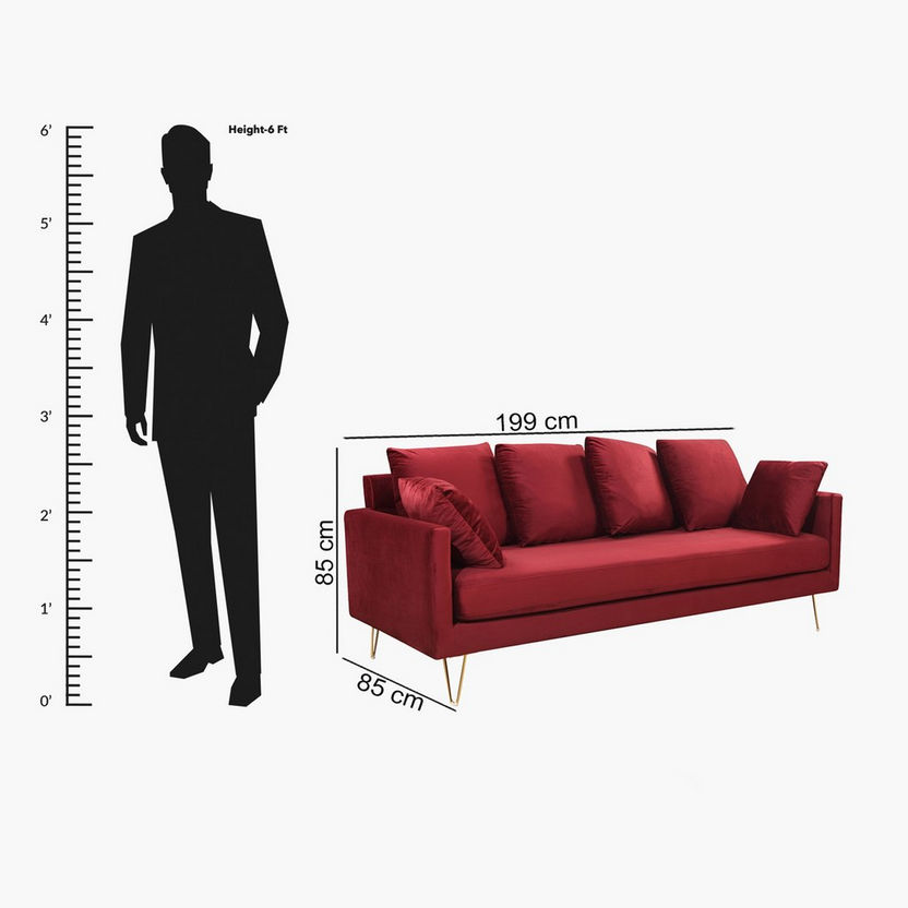 Nilton 3-Seater Velvet Sofa with 2 Cushions-Sofas-image-6