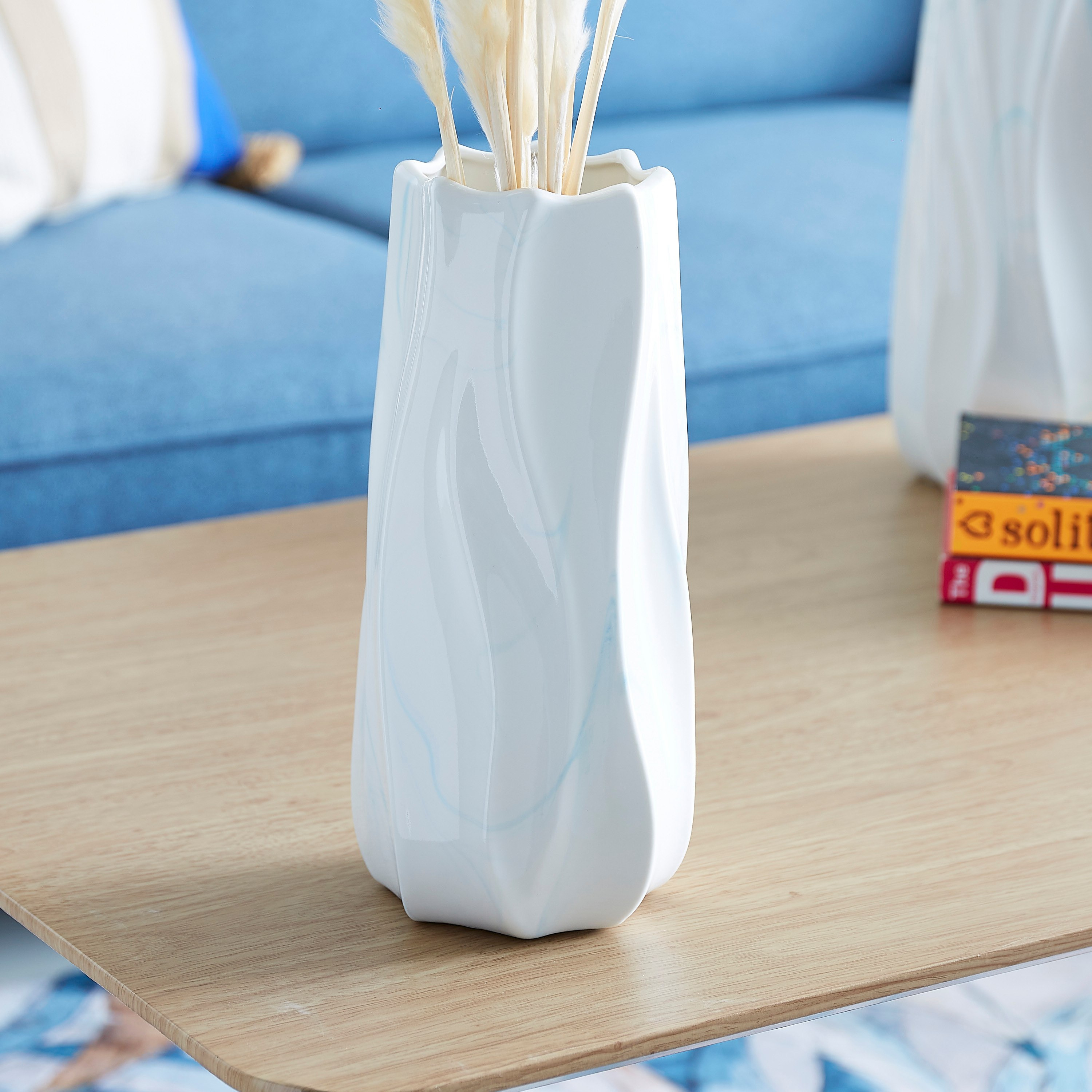 مزهرية رخامية عضوية من السيراميك من إميرالد - 12.5x12.5x27 سم-hbxbedroom-decorandaccessories-vases-image-2