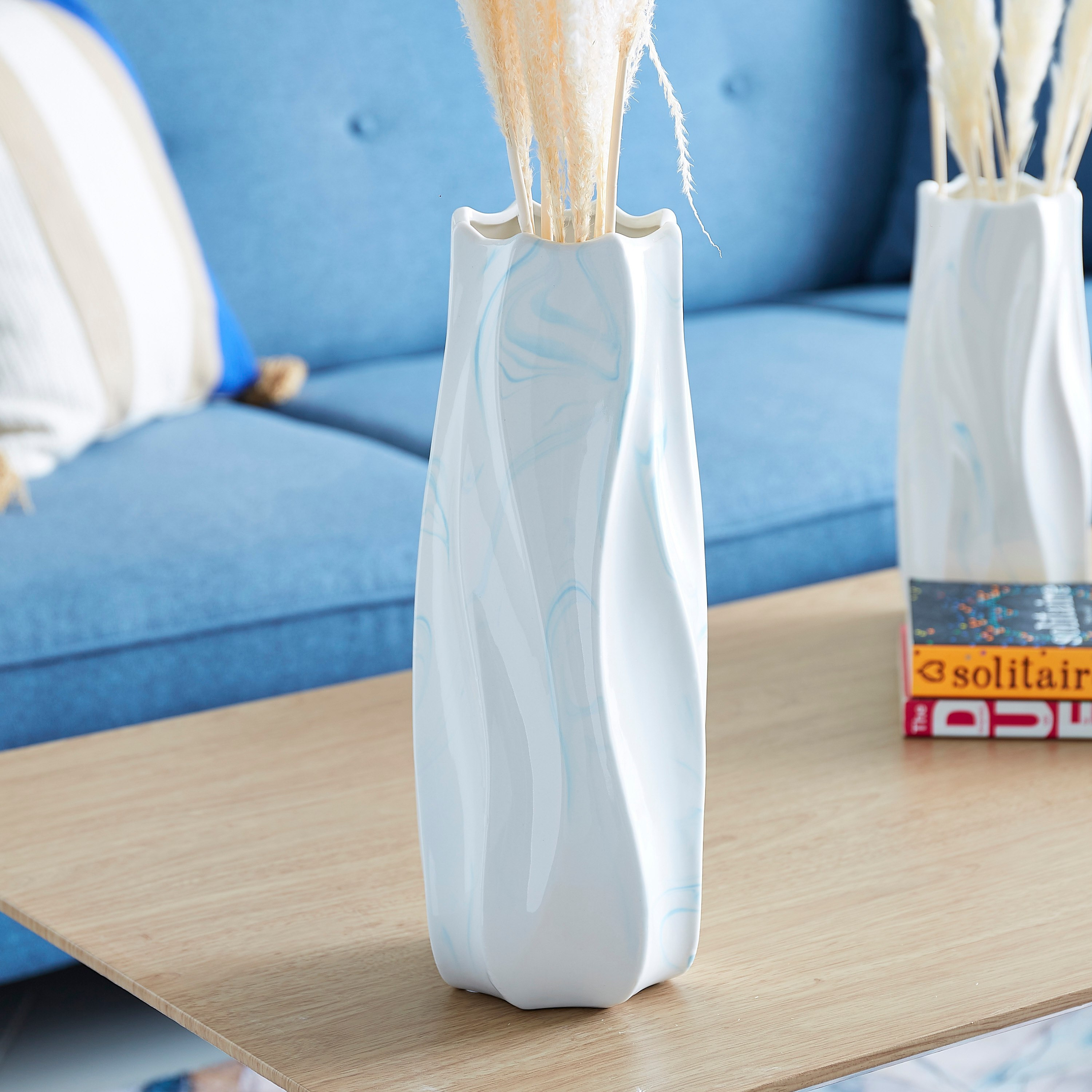 مزهرية رخامية عضوية من السيراميك من إميرالد - 13.5x13.5x34 سم-hbxbedroom-decorandaccessories-vases-image-2