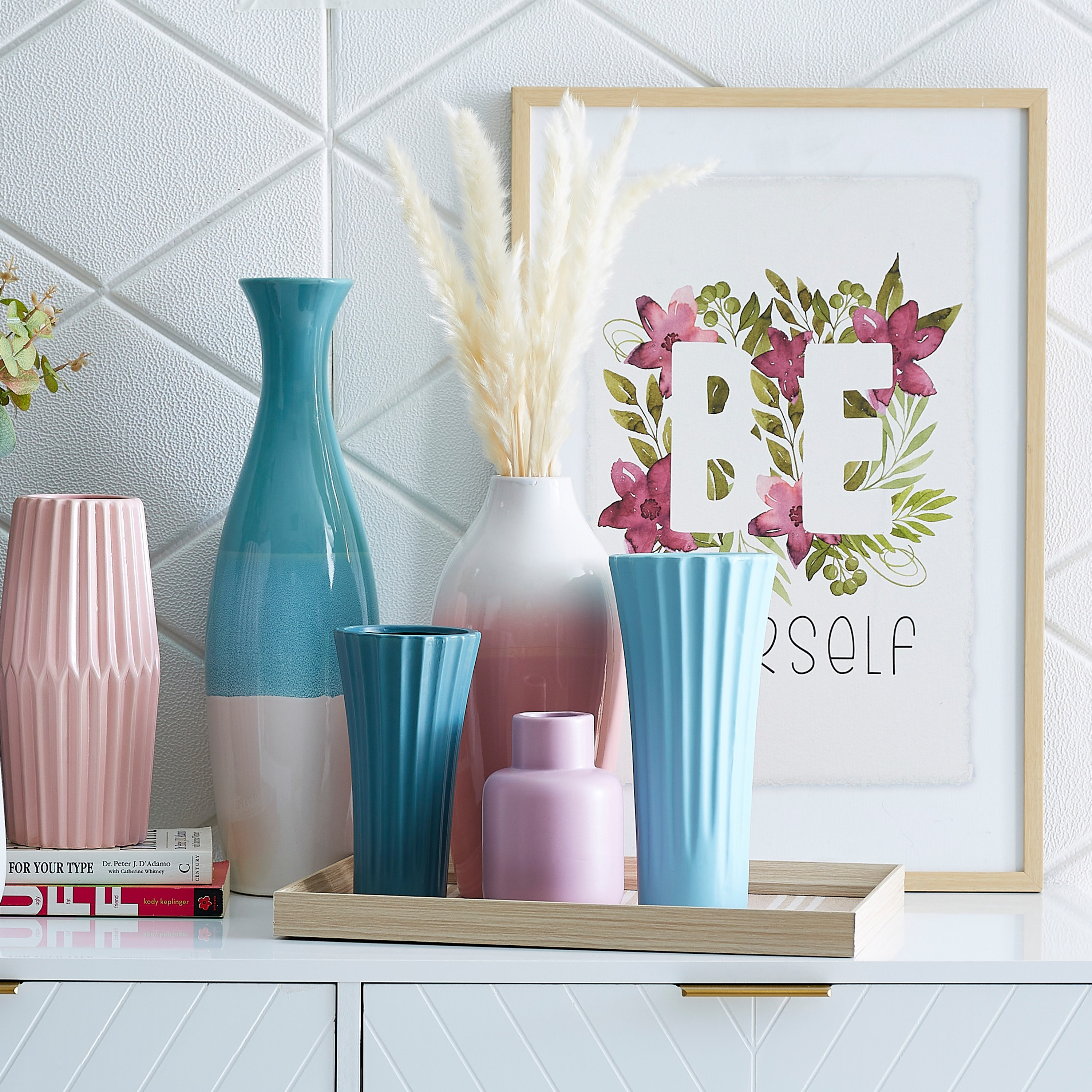 مزهرية سيراميك بتصميم قارورة متدرجة اللون من إميرالد - 14x14x30 سم-hbxbedroom-decorandaccessories-vases-image-4