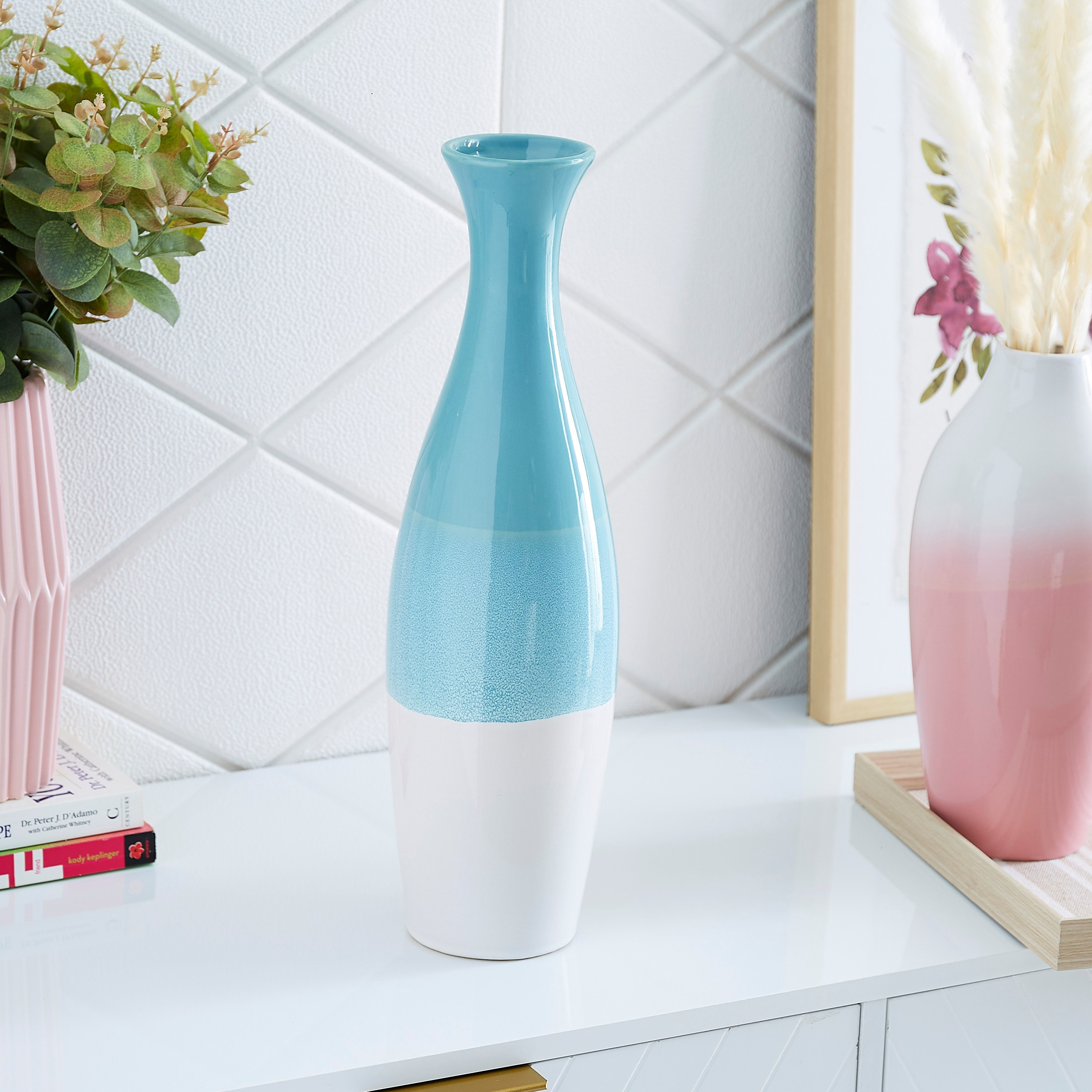 Emerald Ceramic Ombre Curvy Vase - 13x13x45 cm-hbxbedroom-decorandaccessories-vases-image-1