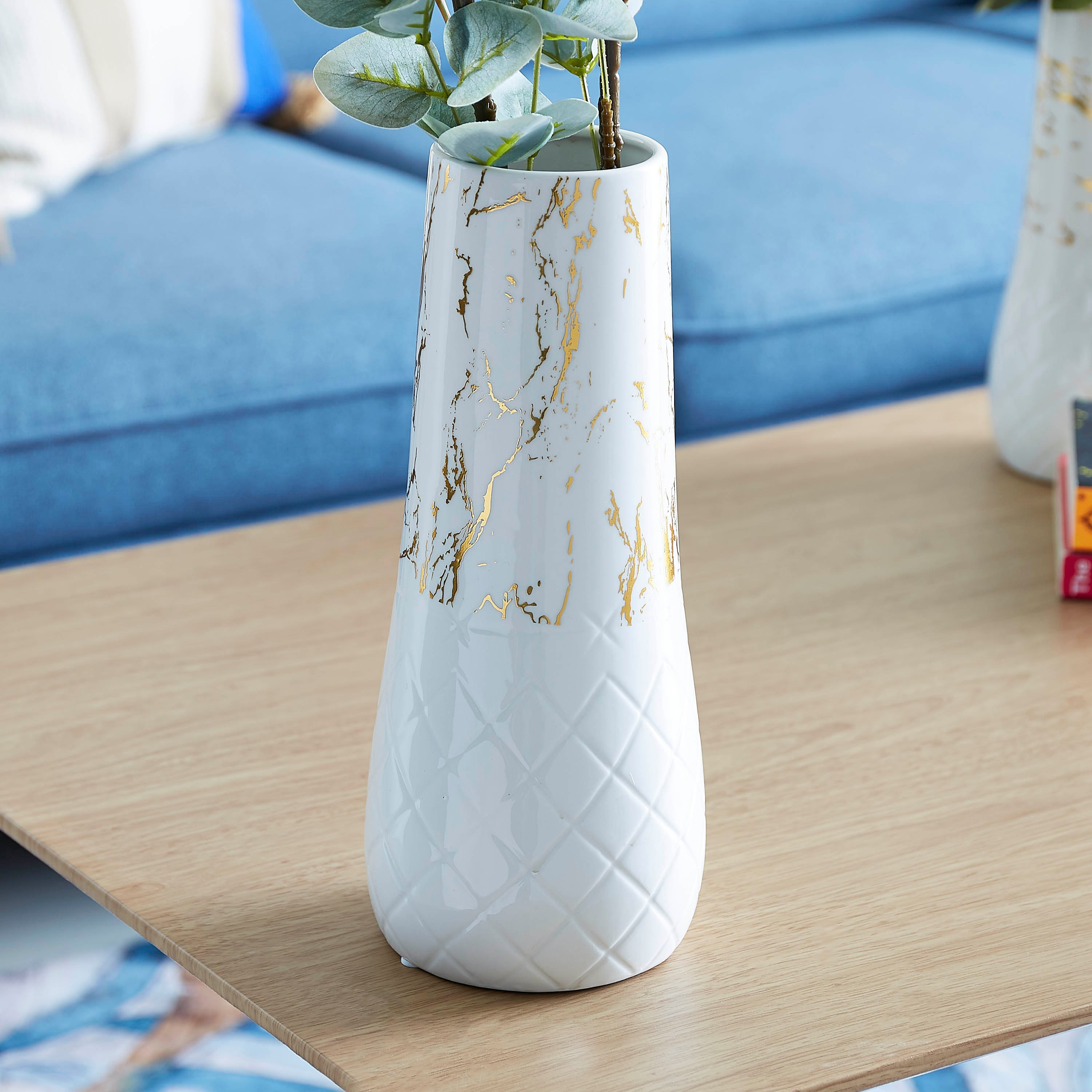 مزهرية سيراميك ذهبية بارزة الملمس من إميرالد - 12x12x29 سم-hbxbedroom-decorandaccessories-vases-image-2