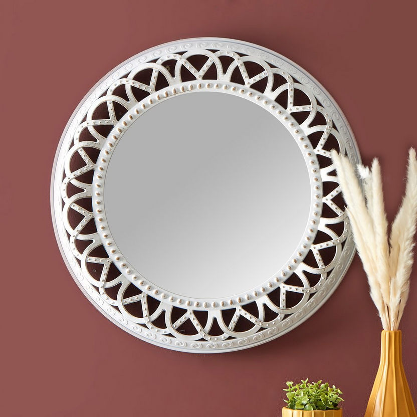 Elvio Round Decorative Wall Mirror with Cutwork Border - 59x6x59 cm-Mirrors-image-0