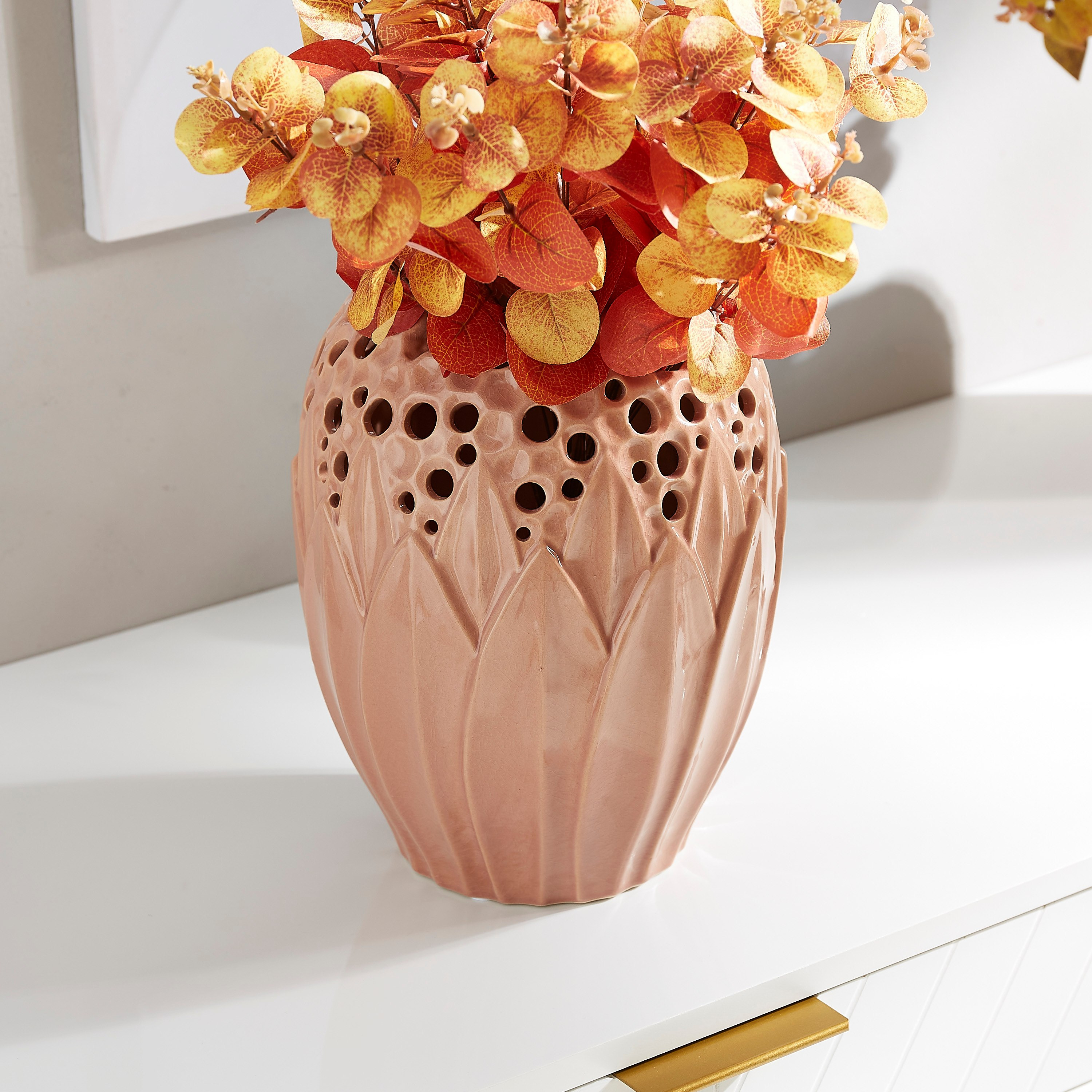 Adra Ceramic Floral 3D Vase - 20.5x20.5x26 cm-hbxbedroom-decorandaccessories-vases-image-1