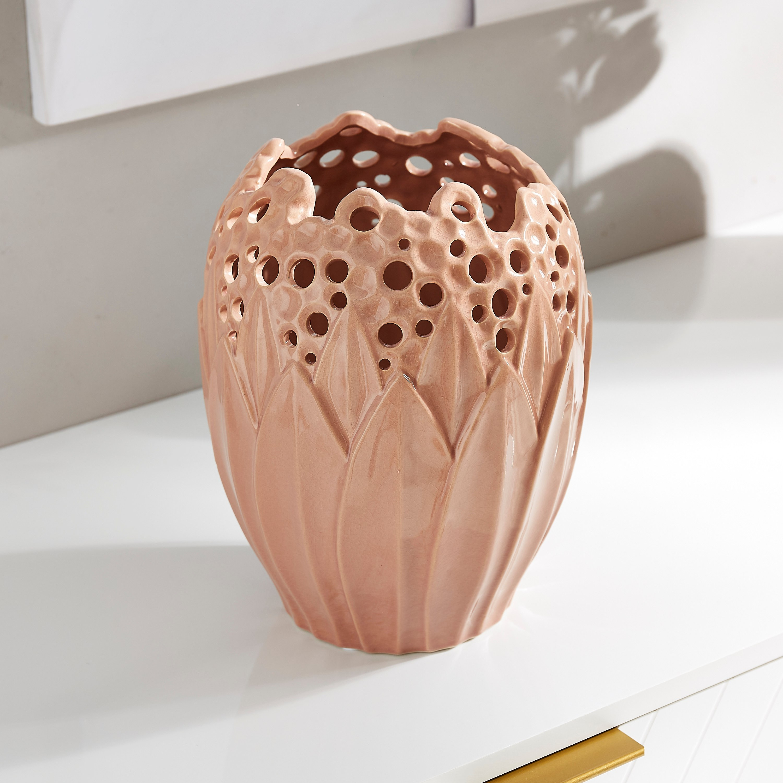 Adra Ceramic Floral 3D Vase - 20.5x20.5x26 cm-hbxbedroom-decorandaccessories-vases-image-2