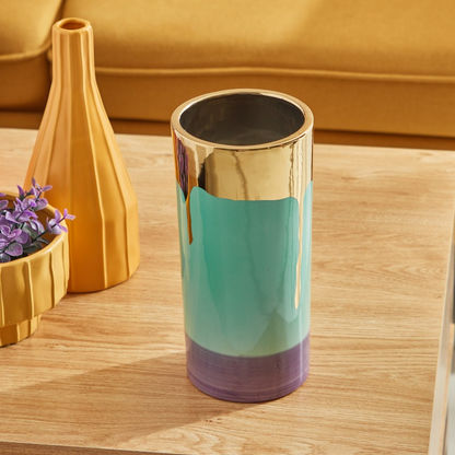 Adra Ceramic Vase with Gold Dripping Texture - 12x12x25 cms