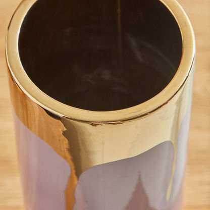 Adra Ceramic Vase with Gold Dripping Texture - 14x14x30 cms