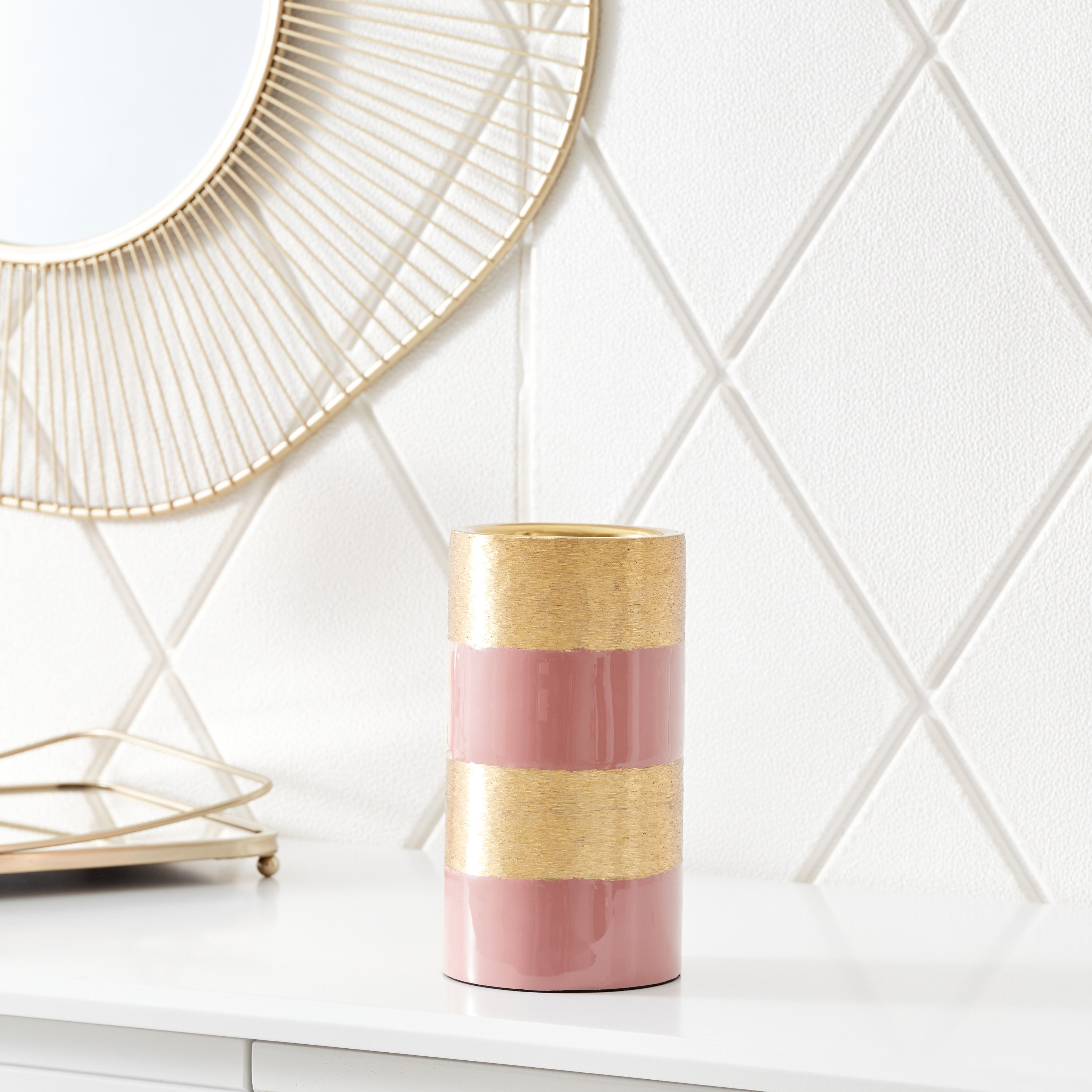 حامل شموع معدني بارز الملمس بلونين من لميا - 11x11x25 سم-hbxlivingroom-decorandaccessories-candleholders-image-2