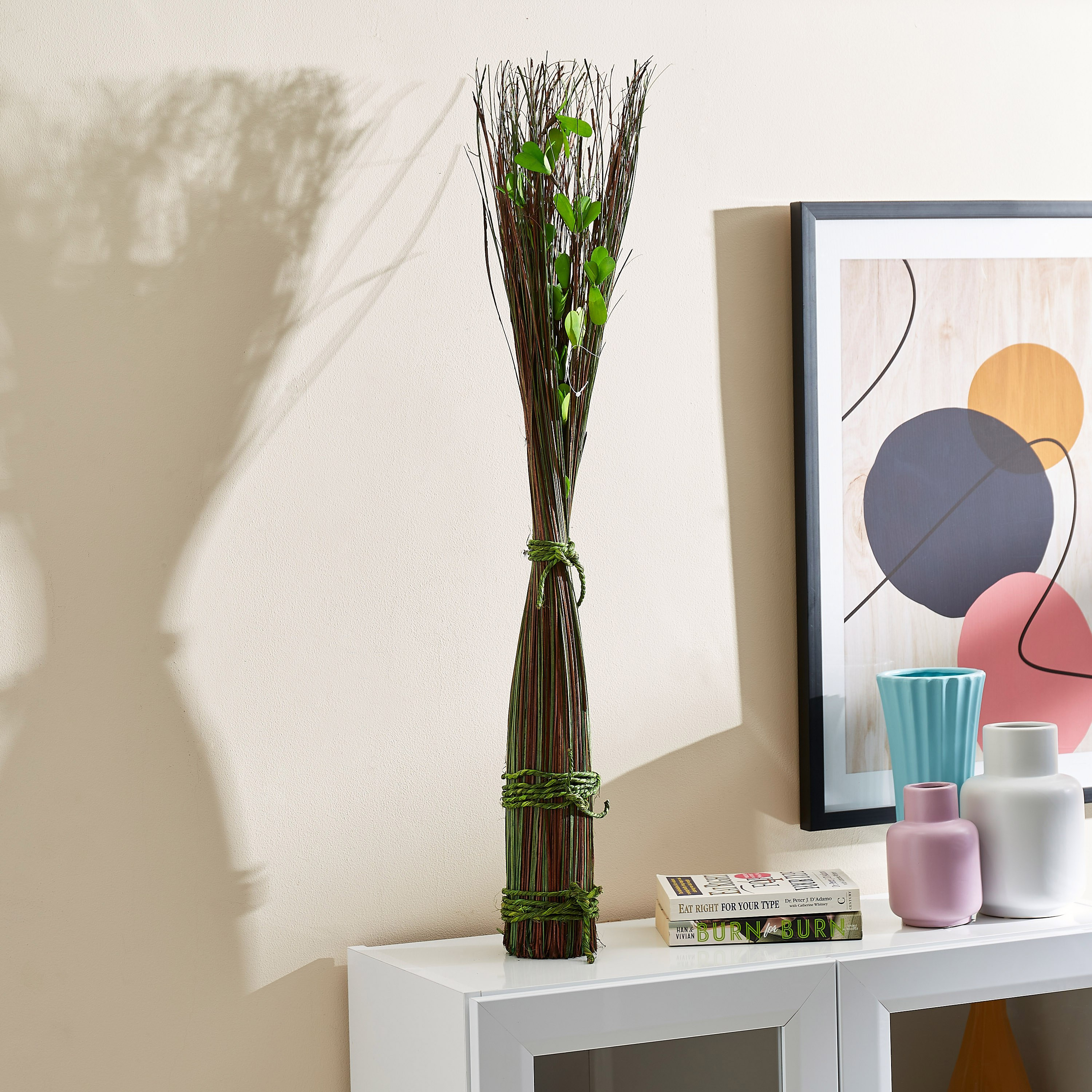 باقة نبات قائمة من إيستيل - 10x10x90 سم-hbxdecorandfurnishings-homeaccessories-artificialflowersandplants-image-1