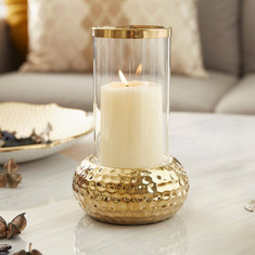 Casa Ceramic Hammered Candleholder with Glass Top - 12.5x12.5x19.5 cms