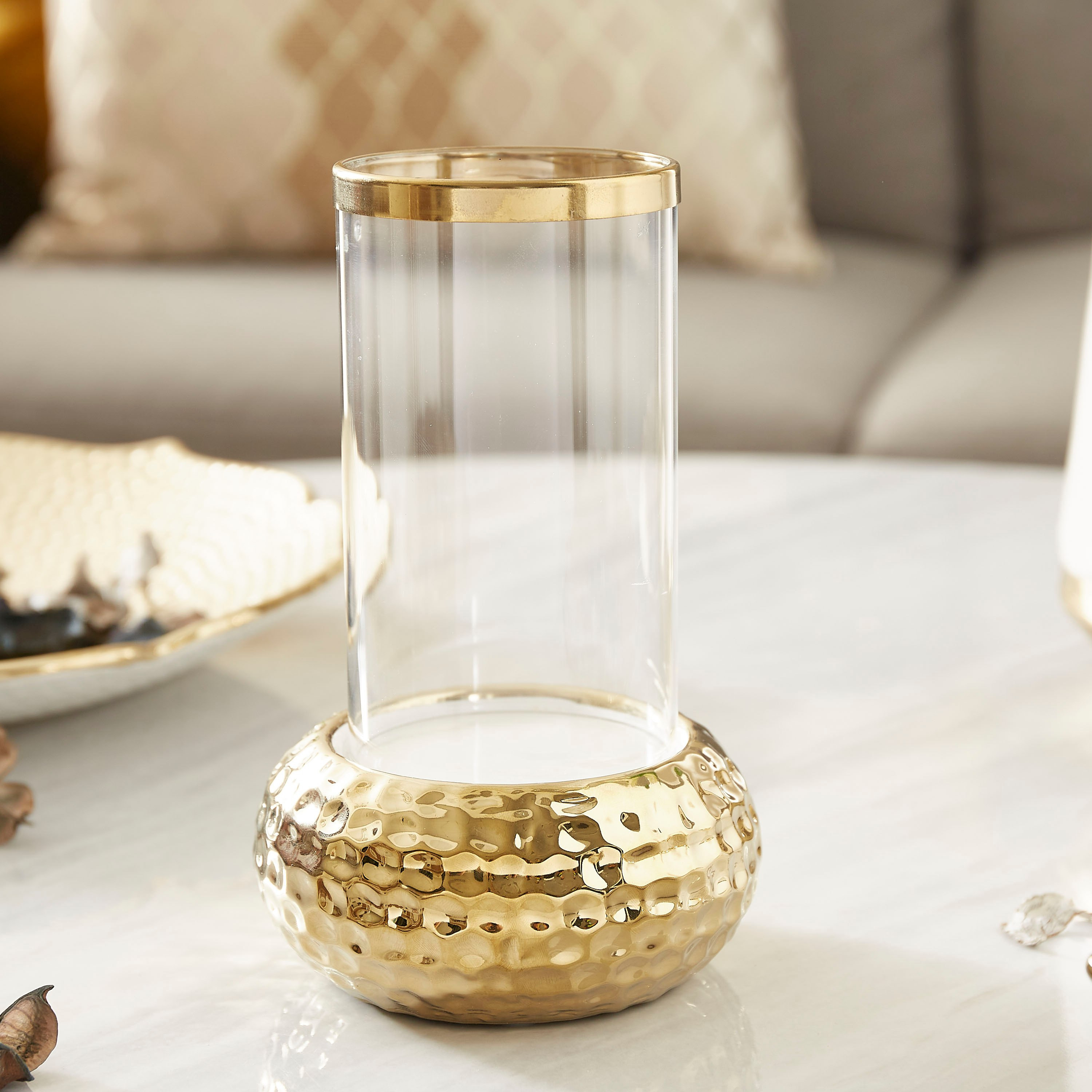 حامل شموع سيراميك مطروق بسطح زجاجي من كاسا- 12.5x12.5x19.5 سم-hbxlivingroom-decorandaccessories-candleholders-image-2
