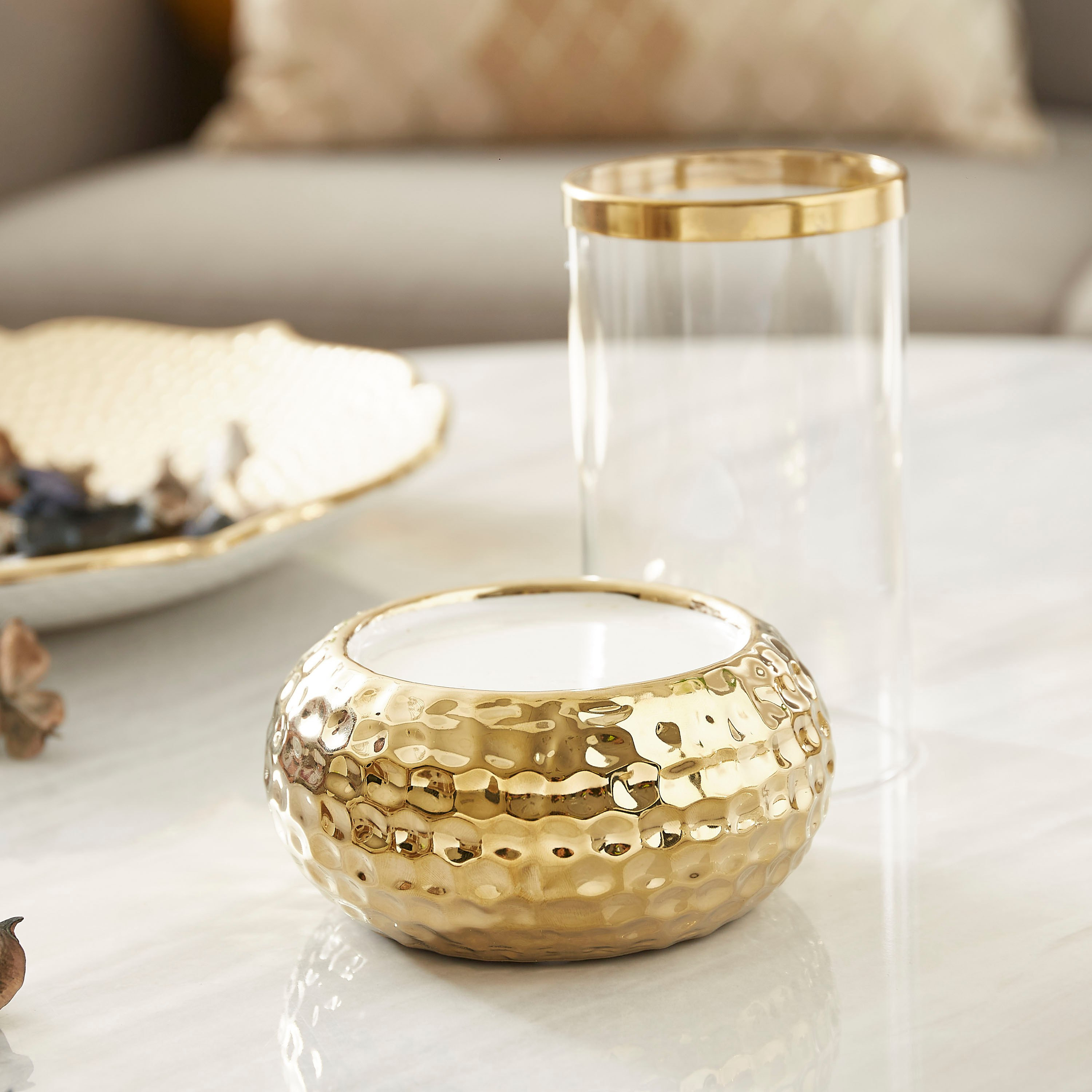 حامل شموع سيراميك مطروق بسطح زجاجي من كاسا- 12.5x12.5x19.5 سم-hbxlivingroom-decorandaccessories-candleholders-image-3