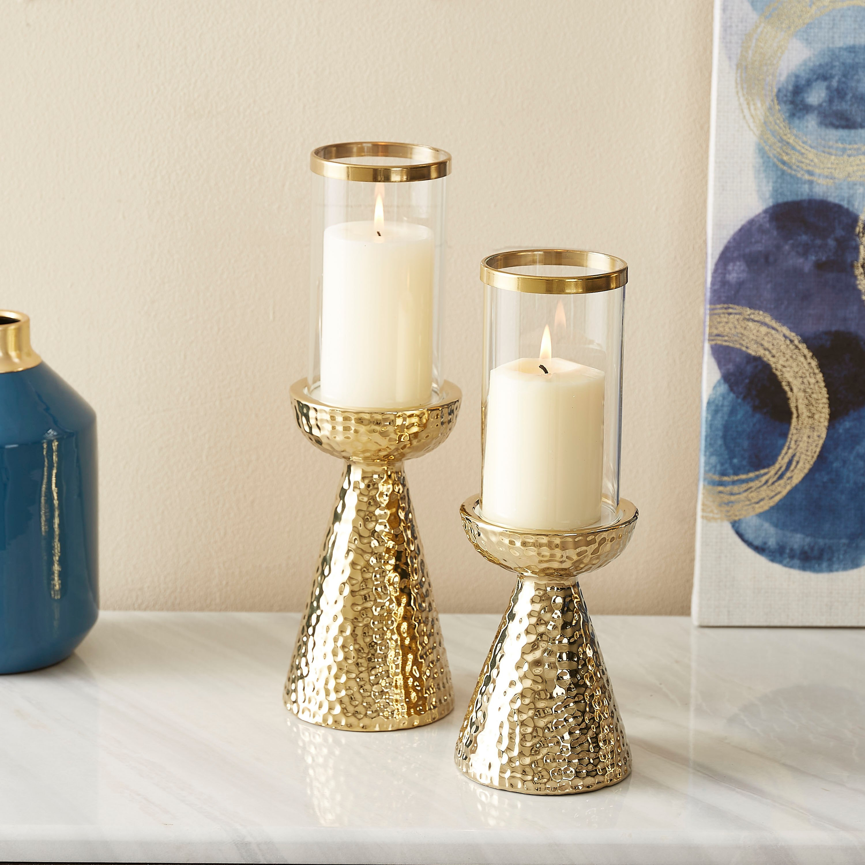 طقم حامل شموع سيراميك كبير وصغير من كاسا-hbxlivingroom-decorandaccessories-candleholders-image-1