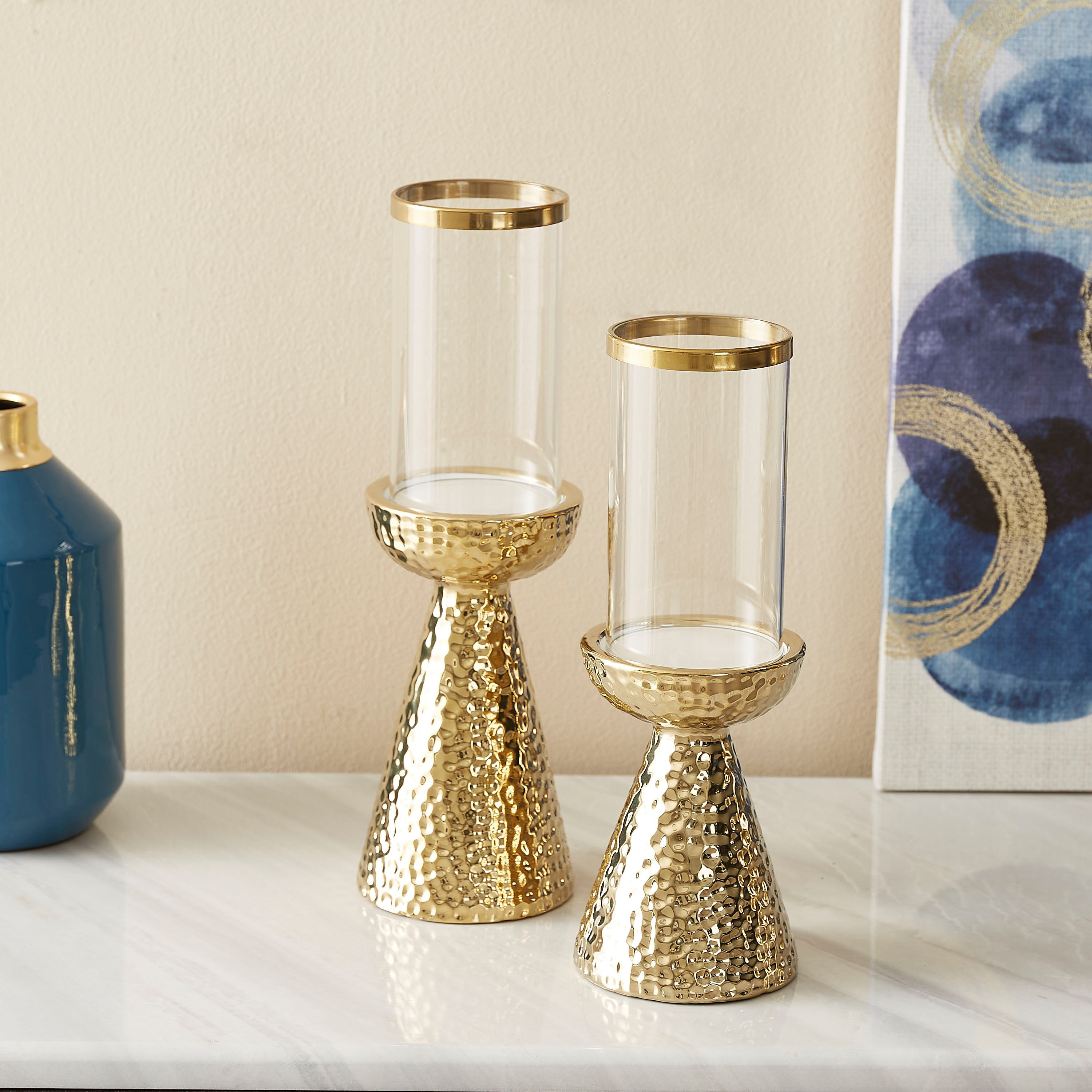 طقم حامل شموع سيراميك كبير وصغير من كاسا-hbxlivingroom-decorandaccessories-candleholders-image-2