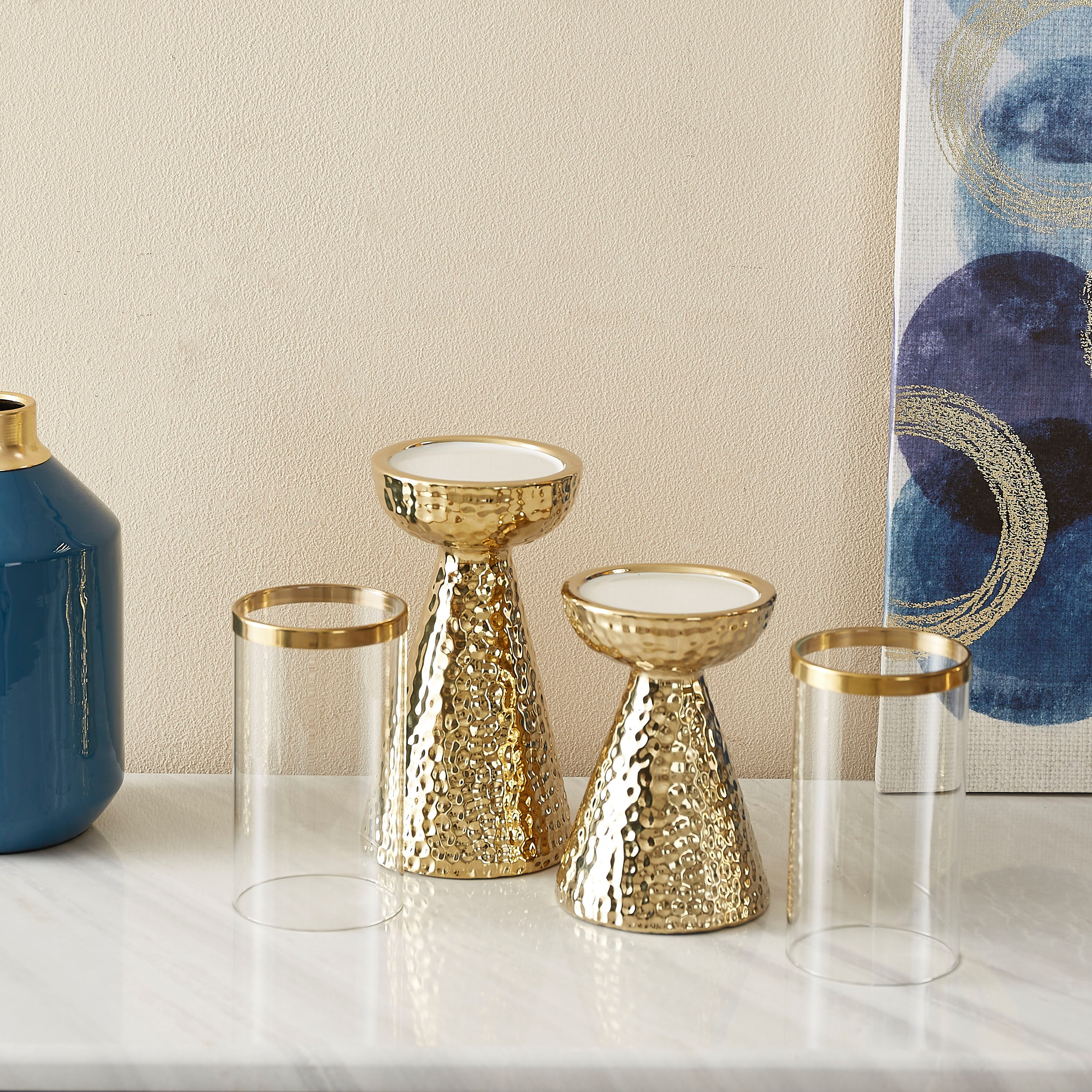 طقم حامل شموع سيراميك كبير وصغير من كاسا-hbxlivingroom-decorandaccessories-candleholders-image-3