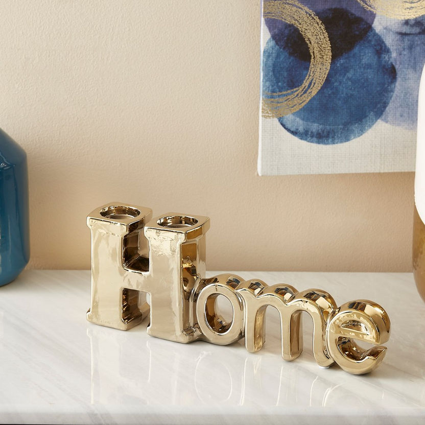 Casa Golden Ceramic Home Letter with Tealight Holder - 34x6x13 cm-Figurines and Ornaments-image-1