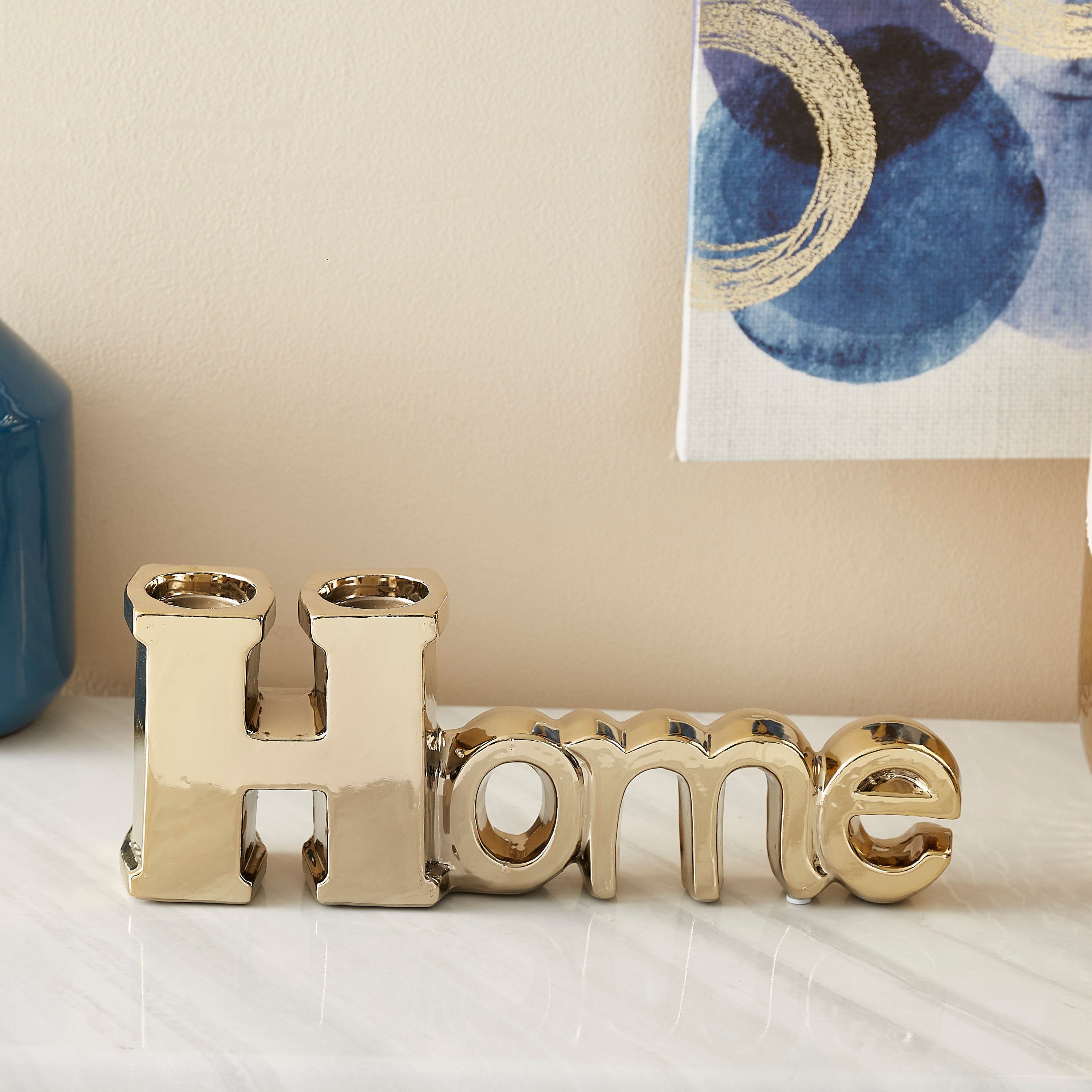 Casa Golden Ceramic Home Letter with Tealight Holder - 34x6x13 cm-hbxhomeware-homedecor-figurinesandornaments-image-3
