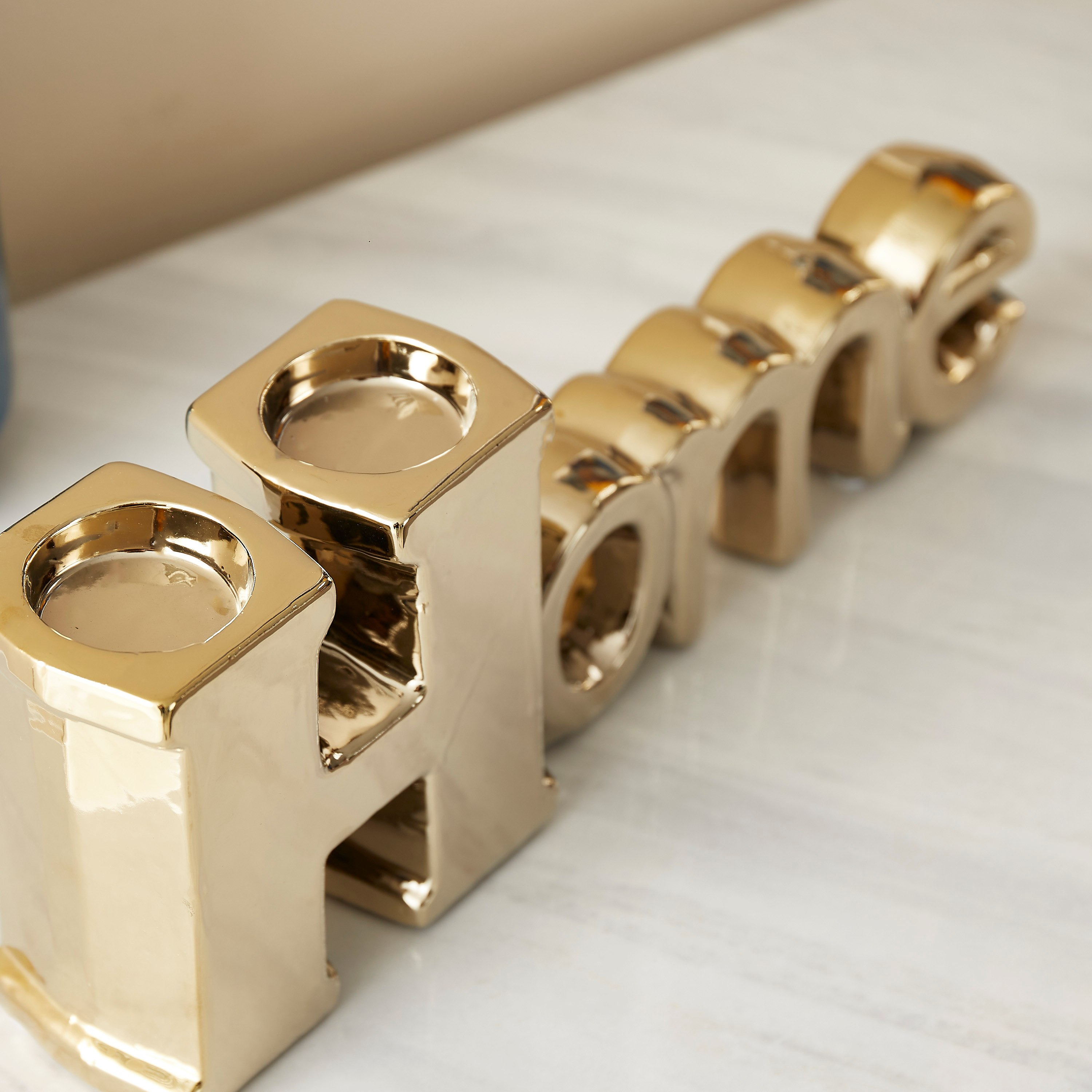 Casa Golden Ceramic Home Letter with Tealight Holder - 34x6x13 cm-hbxhomeware-homedecor-figurinesandornaments-image-4