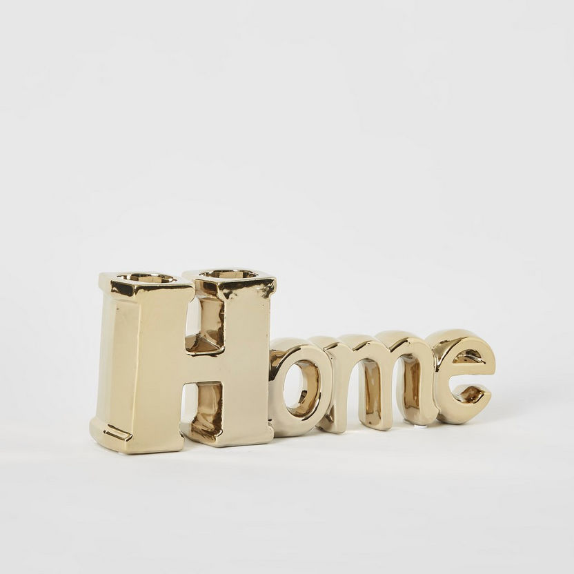 Casa Golden Ceramic Home Letter with Tealight Holder - 34x6x13 cm-Figurines and Ornaments-image-5