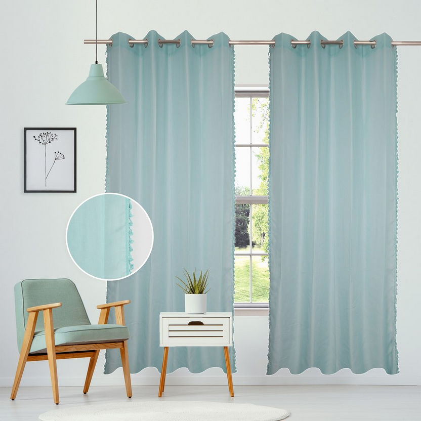 Mia Pom Tassel 2-Piece Sheer Curtain Set - 140x300 cm-Curtains-image-0