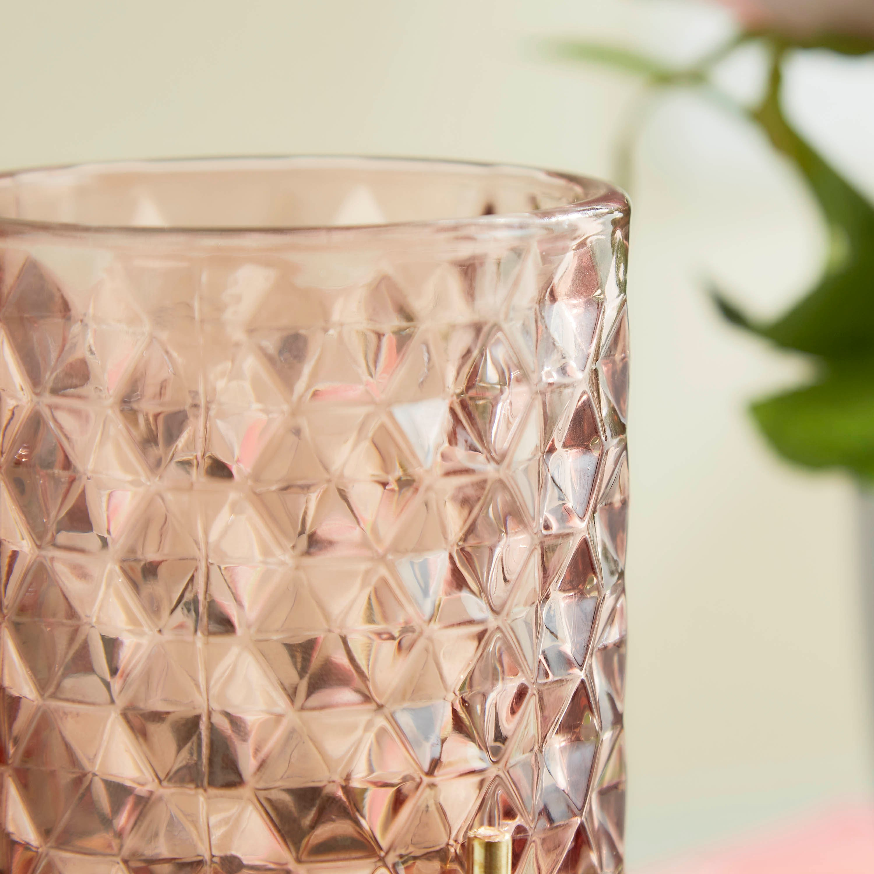 حامل شموع زجاجي طويل بارز الملمس بحامل معدن من أودري - 9x15 سم-hbxlivingroom-decorandaccessories-candleholders-image-5