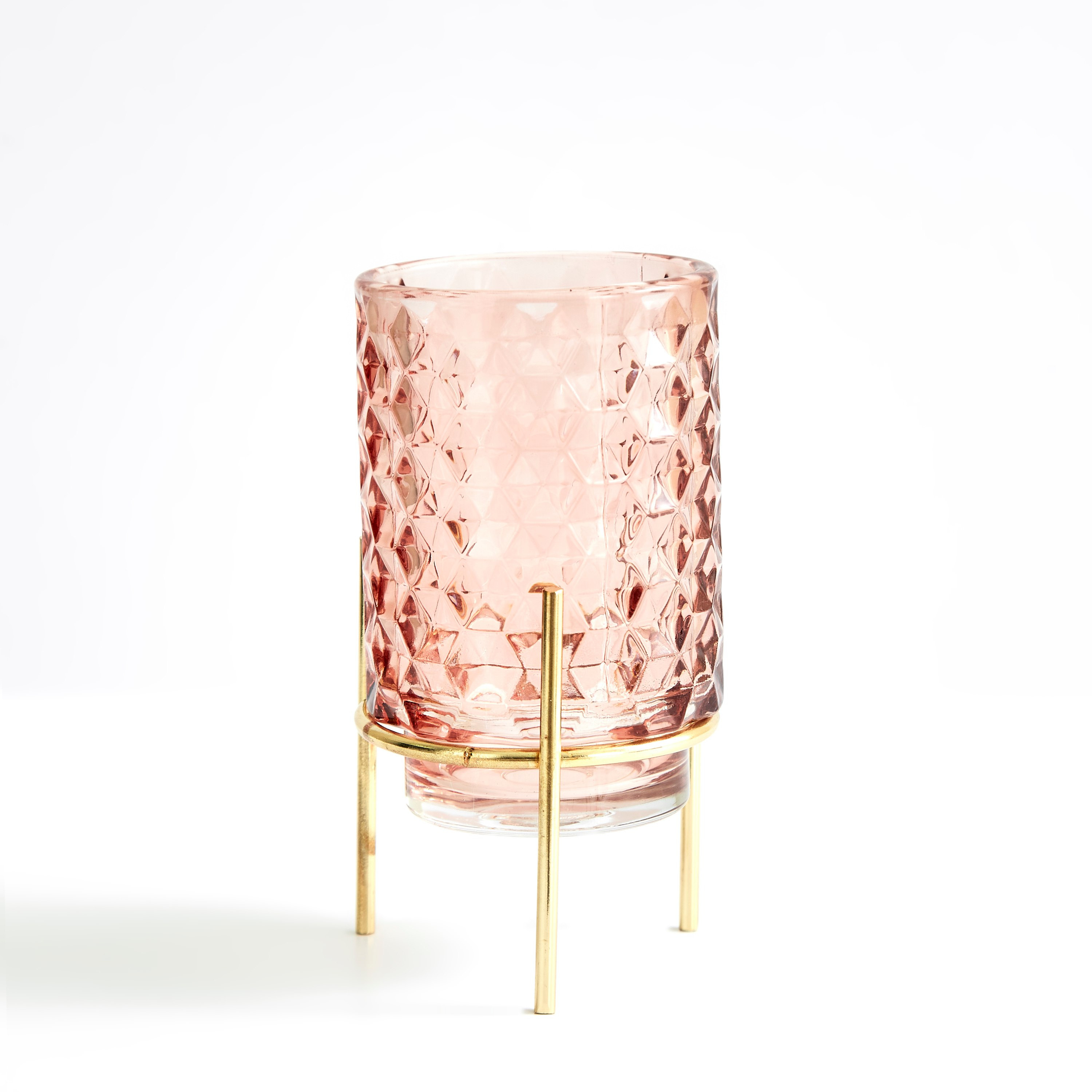 حامل شموع زجاجي طويل بارز الملمس بحامل معدن من أودري - 9x15 سم-hbxlivingroom-decorandaccessories-candleholders-image-7