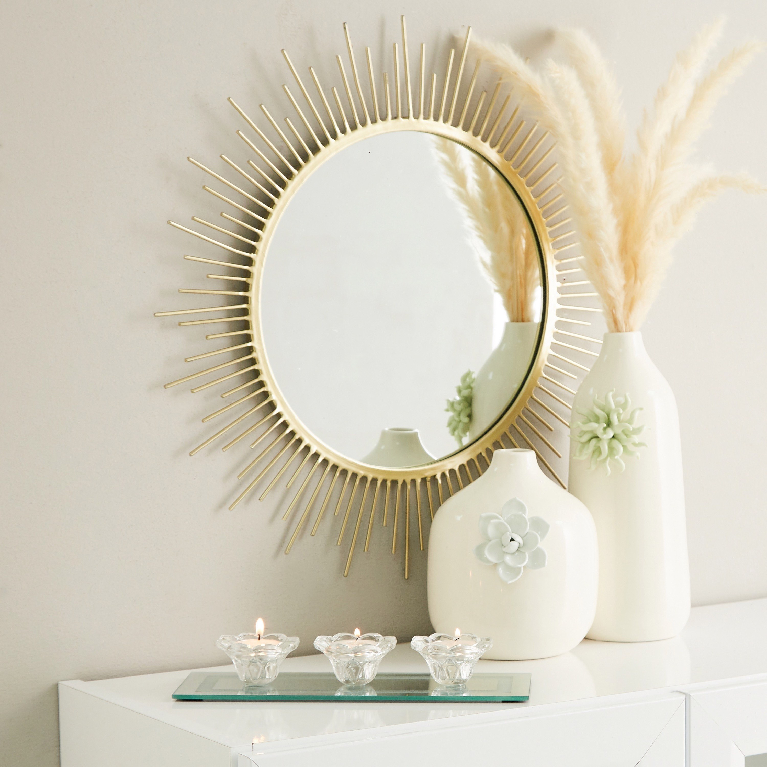 طقم حامل شموع زجاجي 4 قطع مع صينية عاكسة لامعة من هيبورن - 28x10x3.5 سم-hbxlivingroom-decorandaccessories-candleholders-image-2