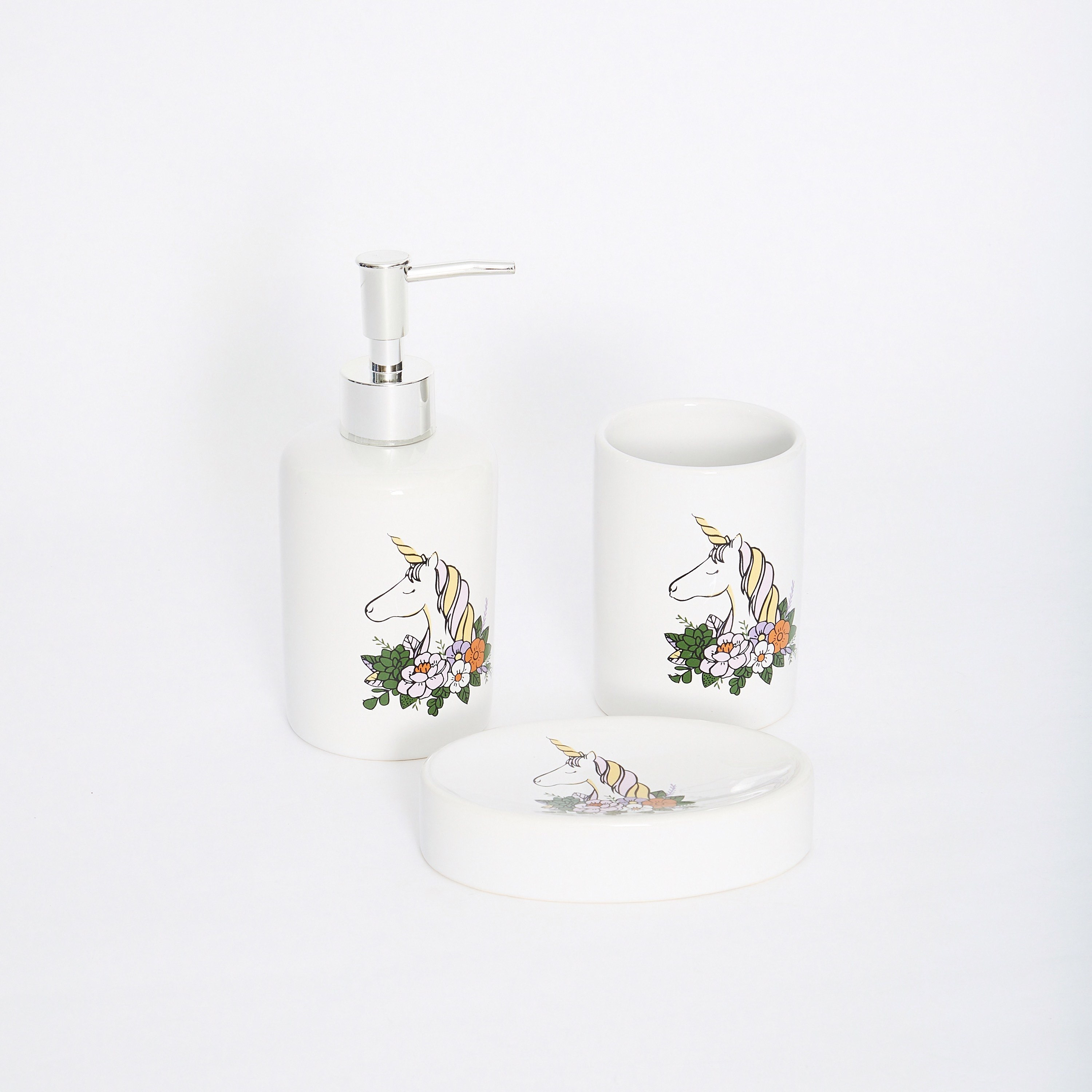 طقم موزع صابون سائل سيراميك وكوب وصحن صابون بطبعات يونيكورن من إريس-hbxhomeware-hbxkidsandyouth-image-7