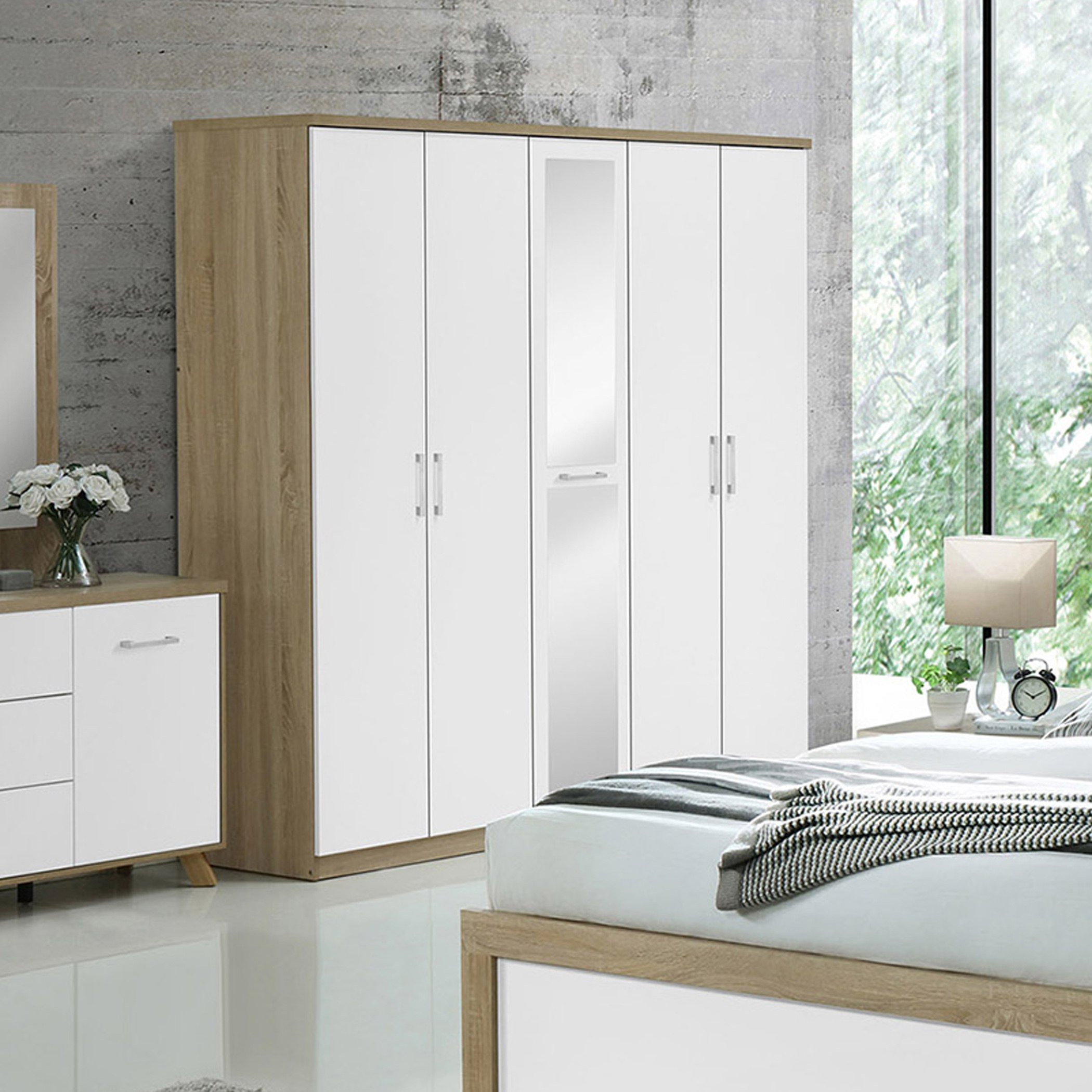خزانة ملابس بـ5 أبواب ومرآة من هليسنكي-hbxfurniture-wardrobes-image-1