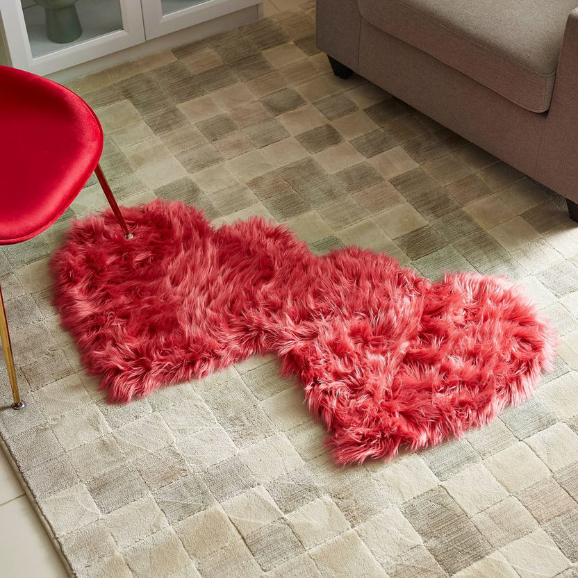 Fluffy Double Heart Faux Fur Rug - 60x120 cm-Rugs-image-0