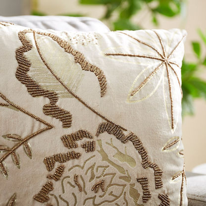 Allure Dahlia Foil Printed and Beaded Filled Cushion - 45x45 cms