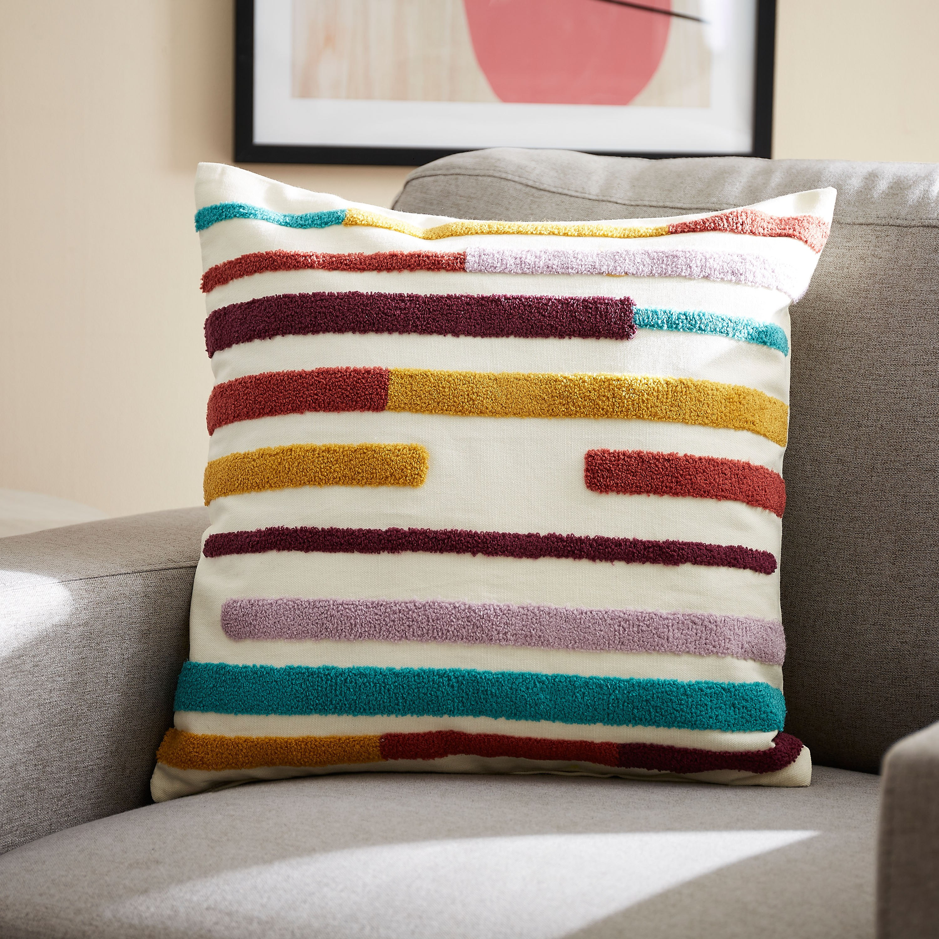 وسادة محشوة بتطريزات تجريدية - 45x45 سم-hbxlivingroom-furnishings-cushionsandcovers-filledcushions-image-1