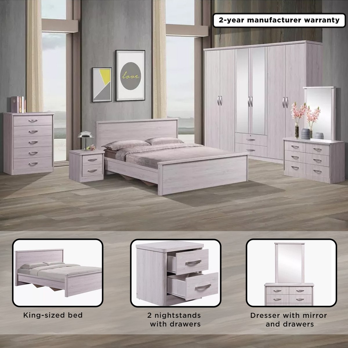 Mondo 5-Piece King Bedroom Set - 180x200 cm-hbxbedroom-bedsandbedsets-bedroomsets-king-image-15