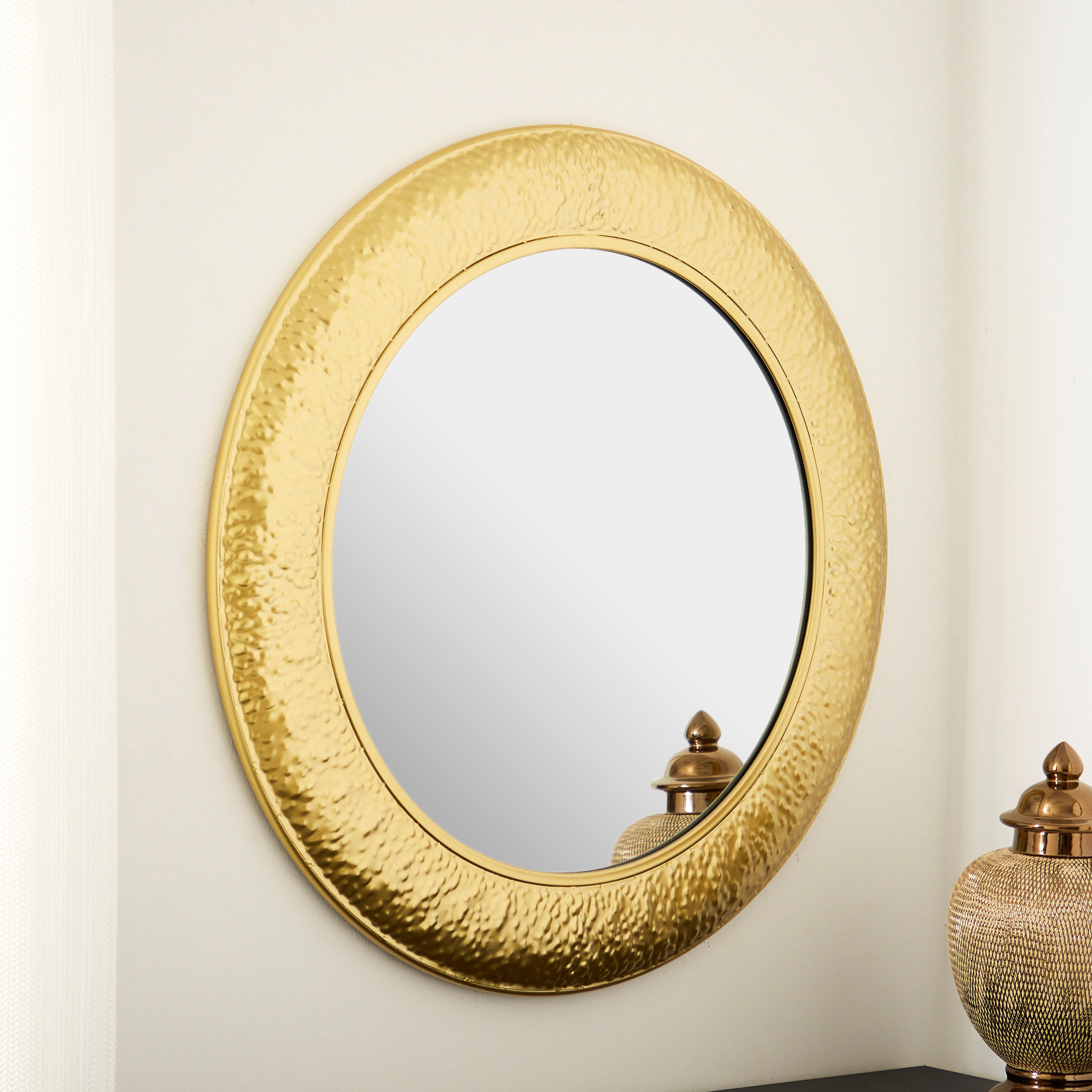 مرآة حائط مستديرة معدنيّة مزيّنة بحواف بارزة الملمس من دليله - 67x3x67 سم-hbxhomeware-hbxdecorandfurnishings-image-1