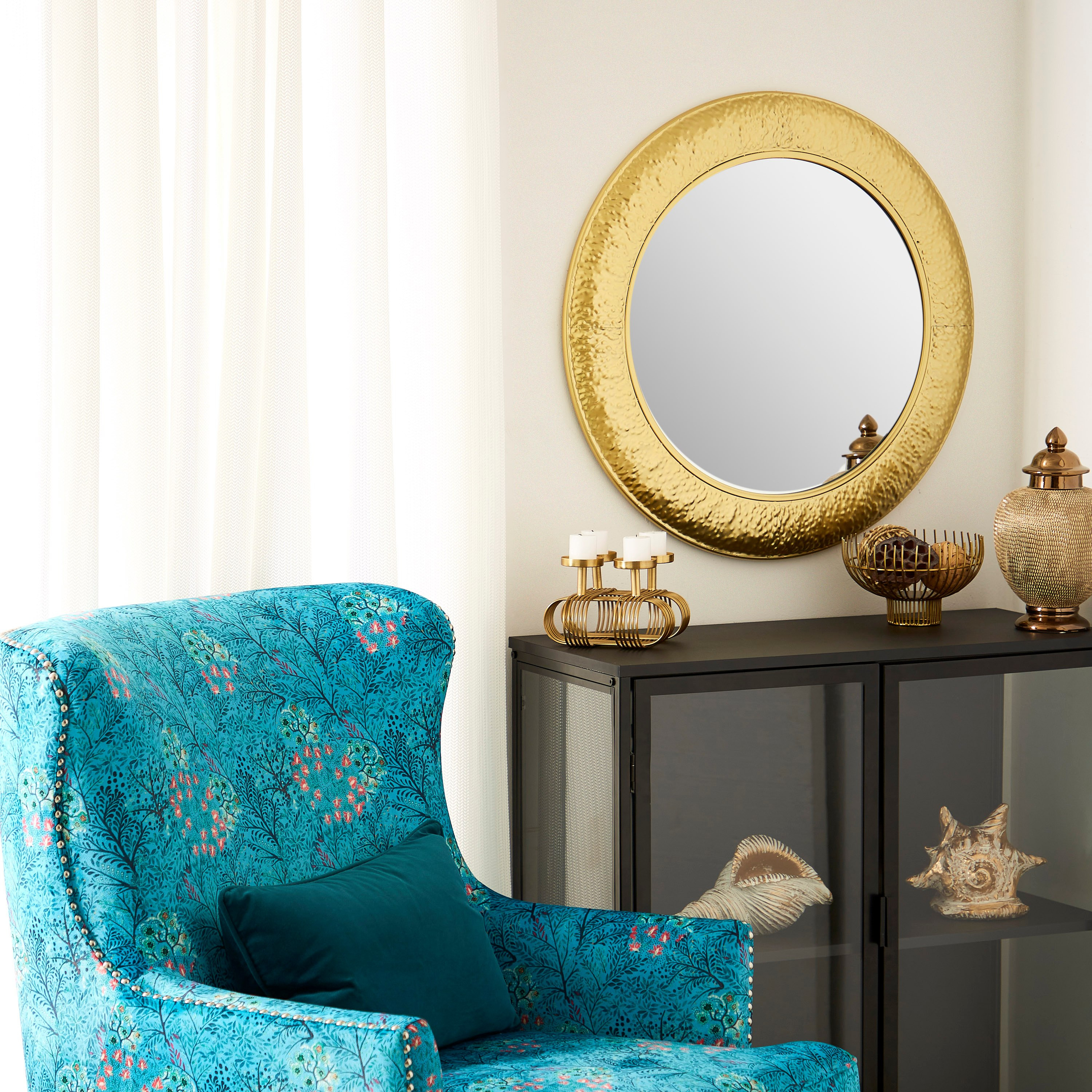 مرآة حائط مستديرة معدنيّة مزيّنة بحواف بارزة الملمس من دليله - 67x3x67 سم-hbxhomeware-hbxdecorandfurnishings-image-4