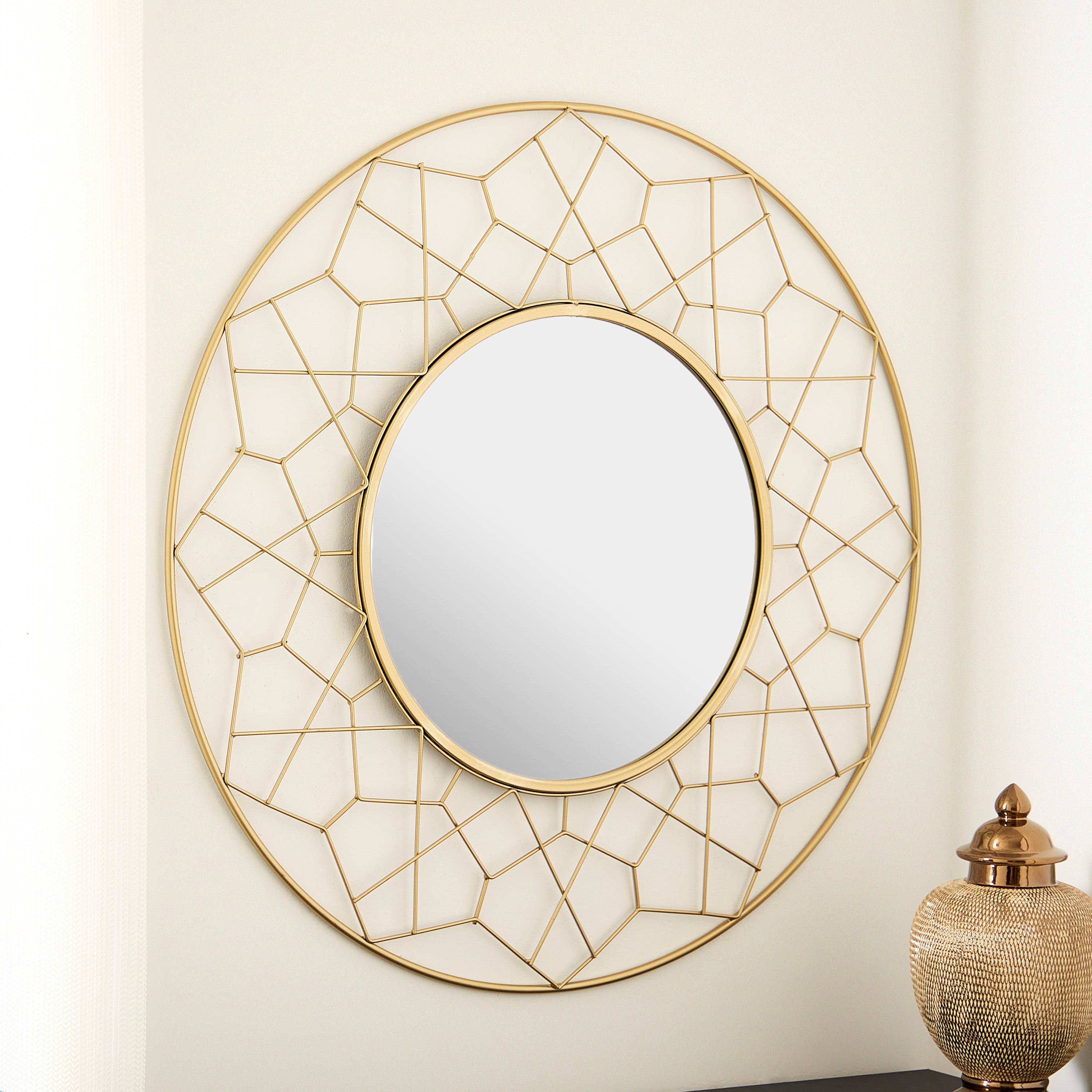 Delilah Premium Metal Round Decorative Wall Mirror with Web Border - 78x2x78 cm-PROMO_HB_AE_B1G1_250925-image-1