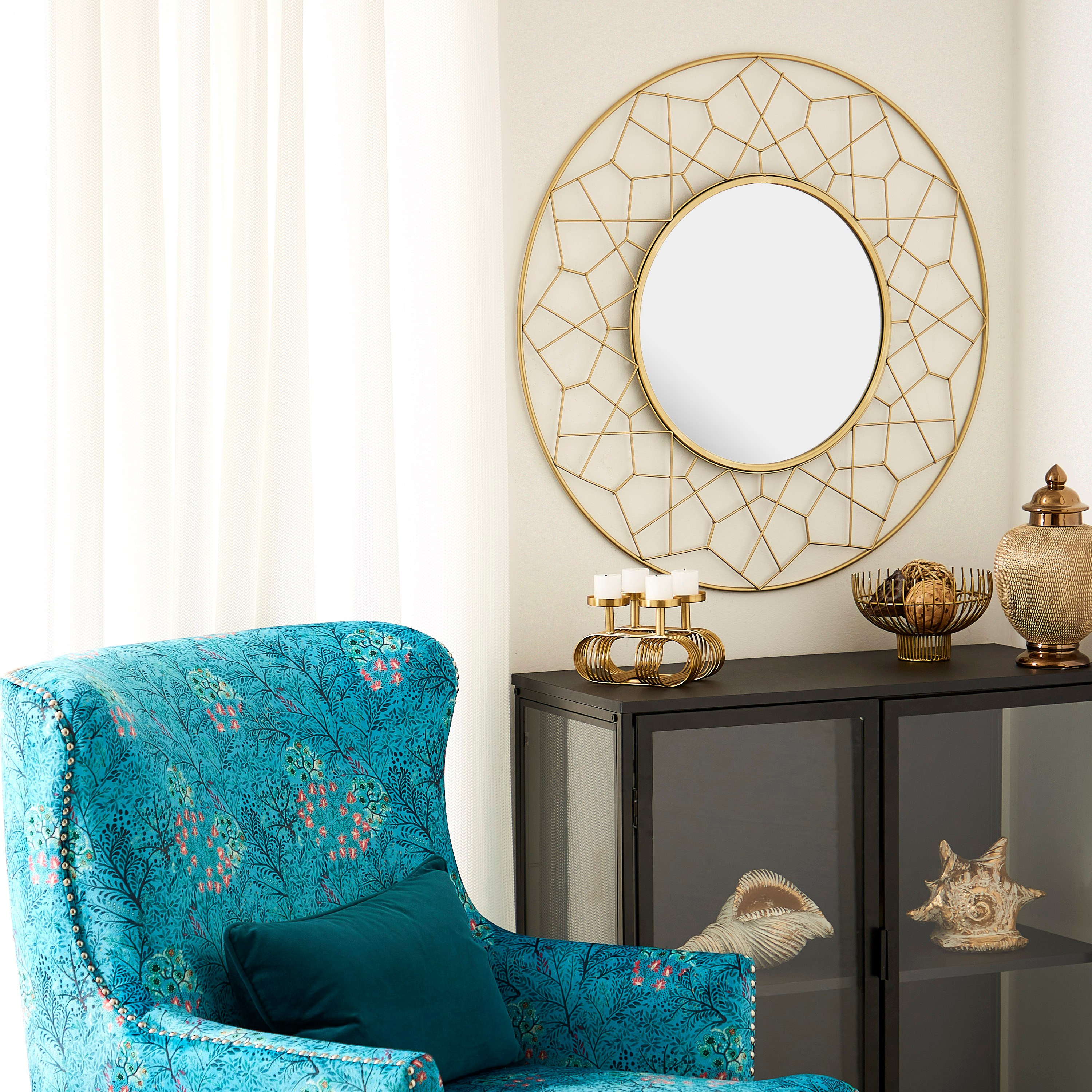 Delilah Premium Metal Round Decorative Wall Mirror with Web Border - 78x2x78 cm-PROMO_HB_AE_B1G1_250925-image-4