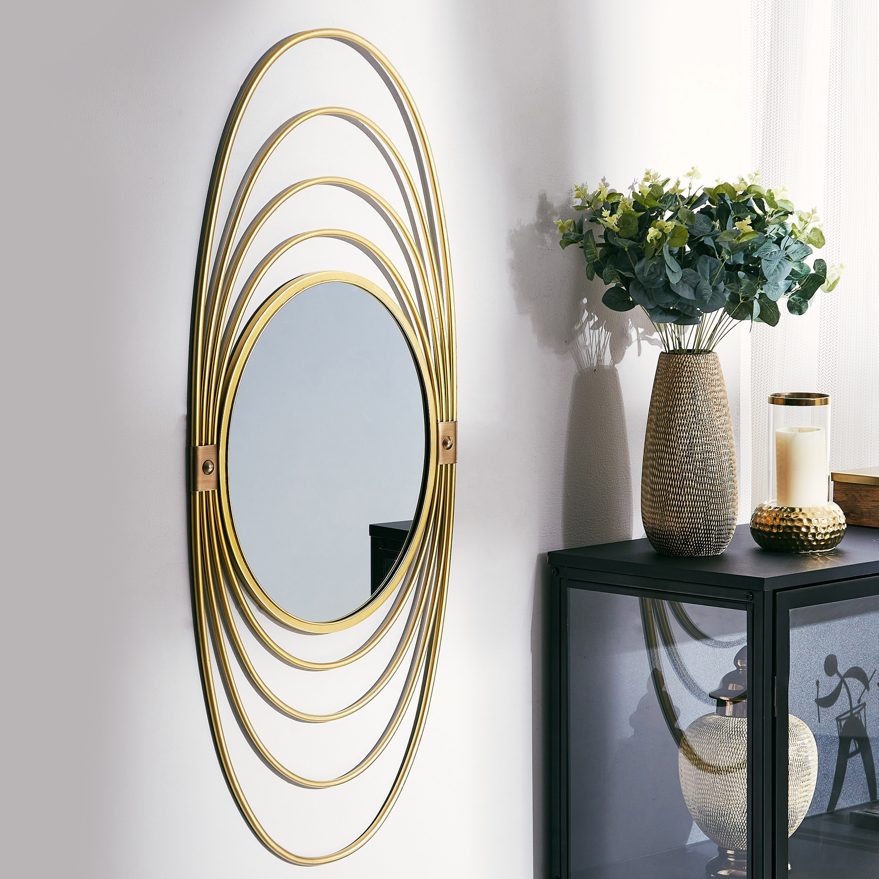 مرآة حائط من ديليلا معدنية متحدة المركز بشكل بيضاوي - 41x2x98 سم-hbxhomeware-hbxdecorandfurnishings-image-1