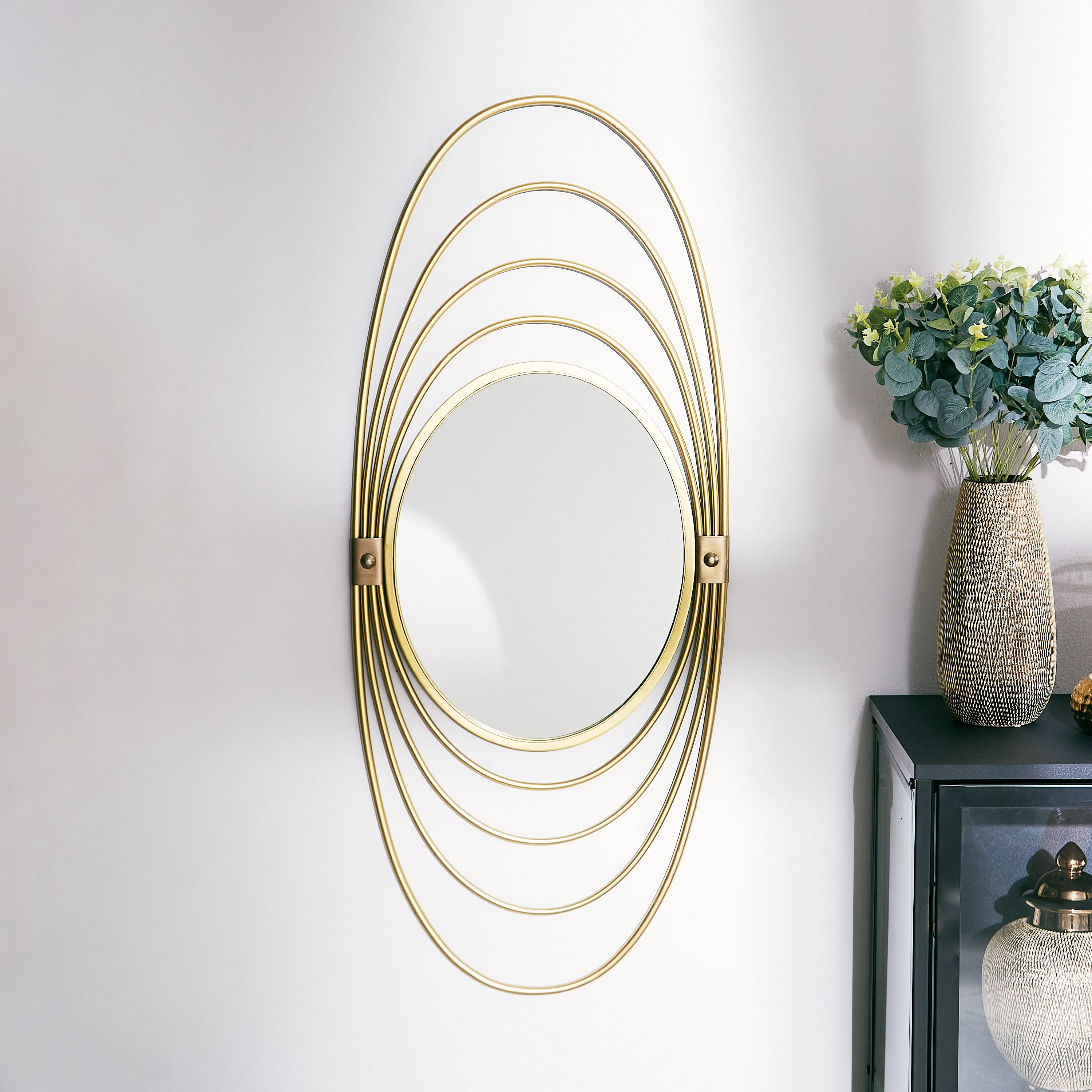 مرآة حائط من ديليلا معدنية متحدة المركز بشكل بيضاوي - 41x2x98 سم-hbxhomeware-hbxdecorandfurnishings-image-2