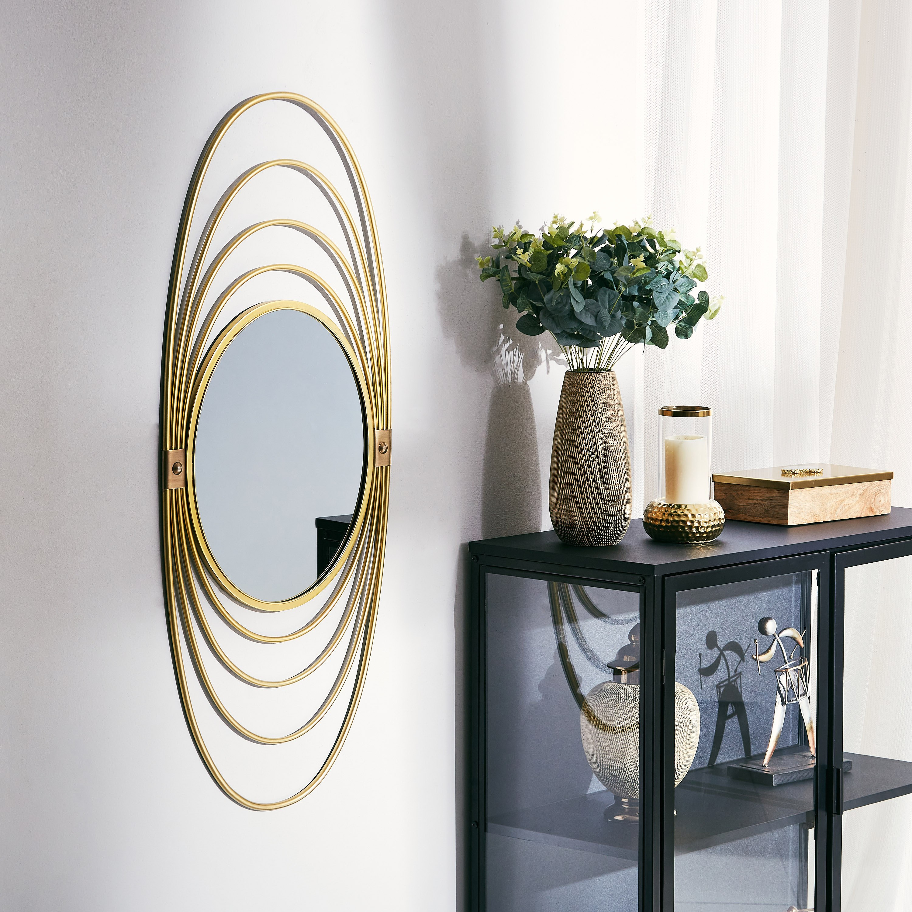 مرآة حائط من ديليلا معدنية متحدة المركز بشكل بيضاوي - 41x2x98 سم-hbxhomeware-hbxdecorandfurnishings-image-4
