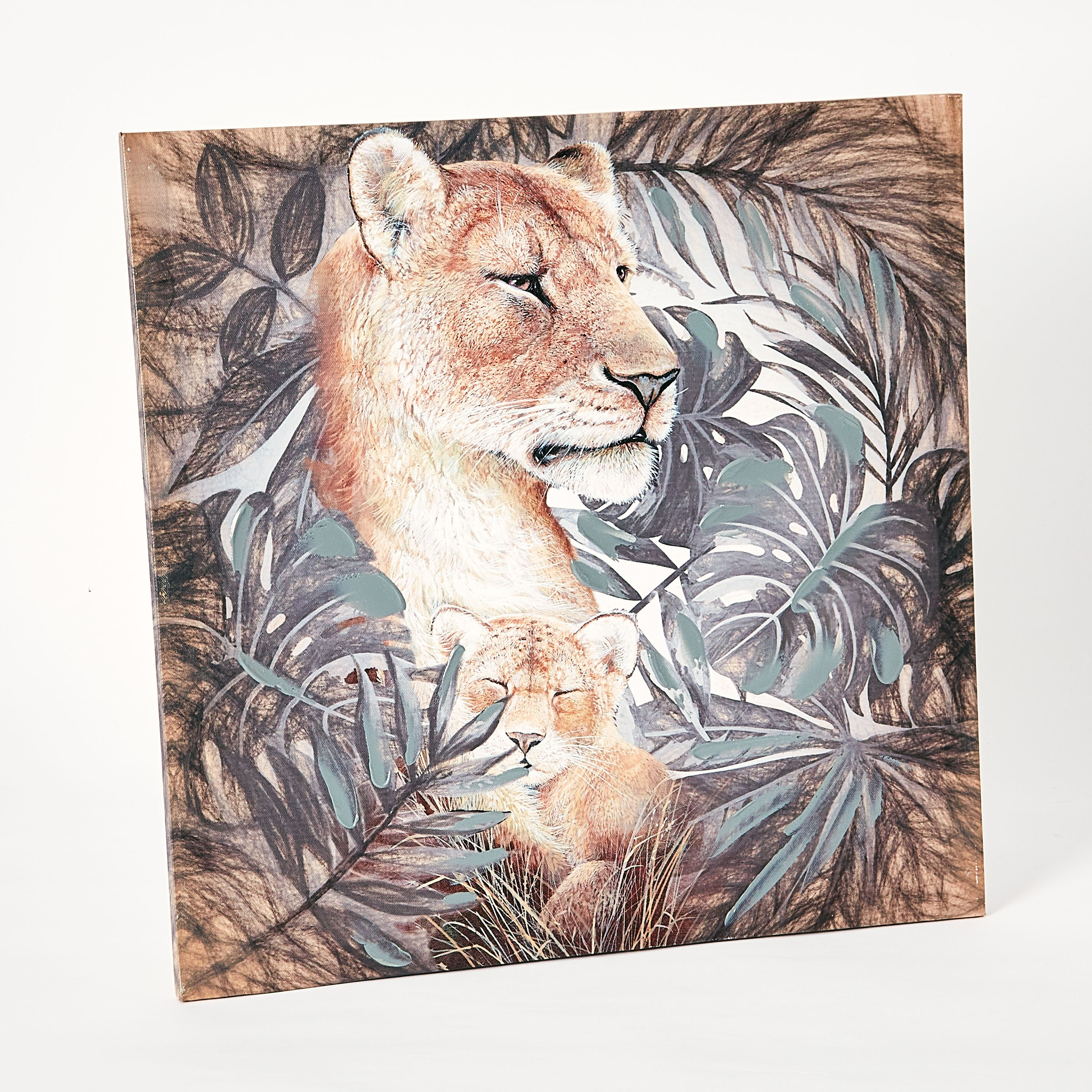 لوحة كانفاس مؤطرة مرسومة يدويا بطبعات أسد من جايد - 50x2x50 سم-hbxhomeware-hbxdecorandfurnishings-image-5