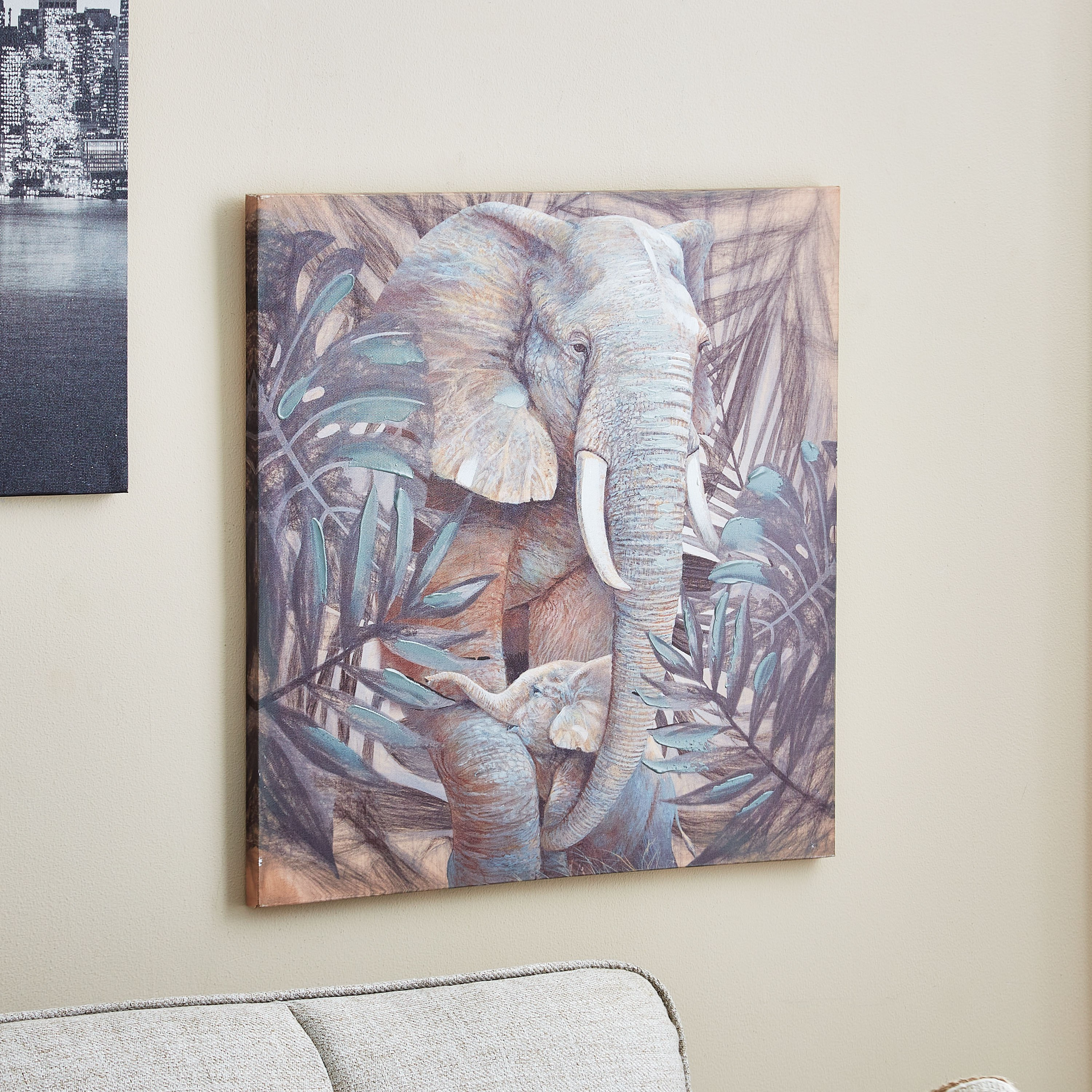 Jade Canvas Printed and Handpainted Elephant Framed Picture - 50x3x50 cm-PROMO_HB_AE_B1G1_250925-image-2