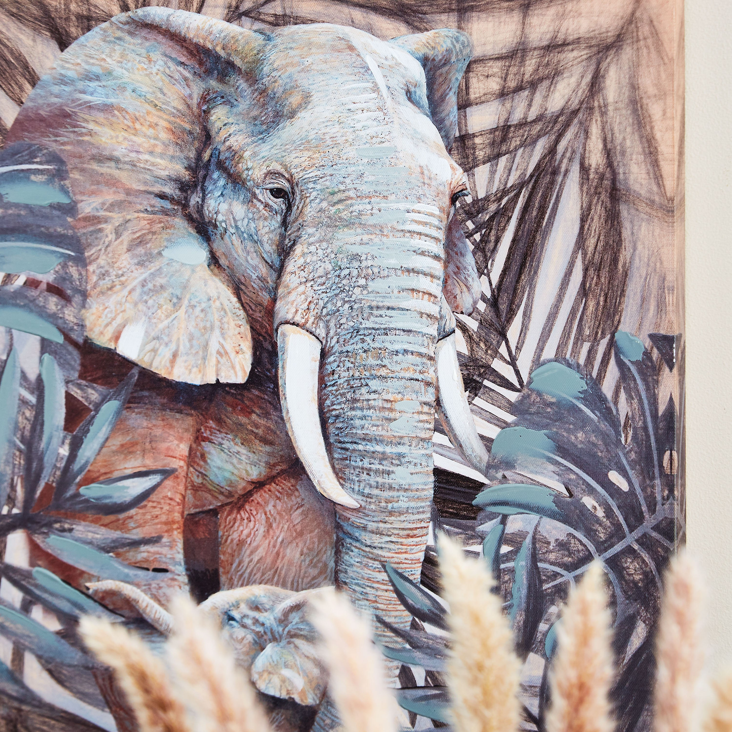 Jade Canvas Printed and Handpainted Elephant Framed Picture - 50x3x50 cm-PROMO_HB_AE_B1G1_250925-image-3