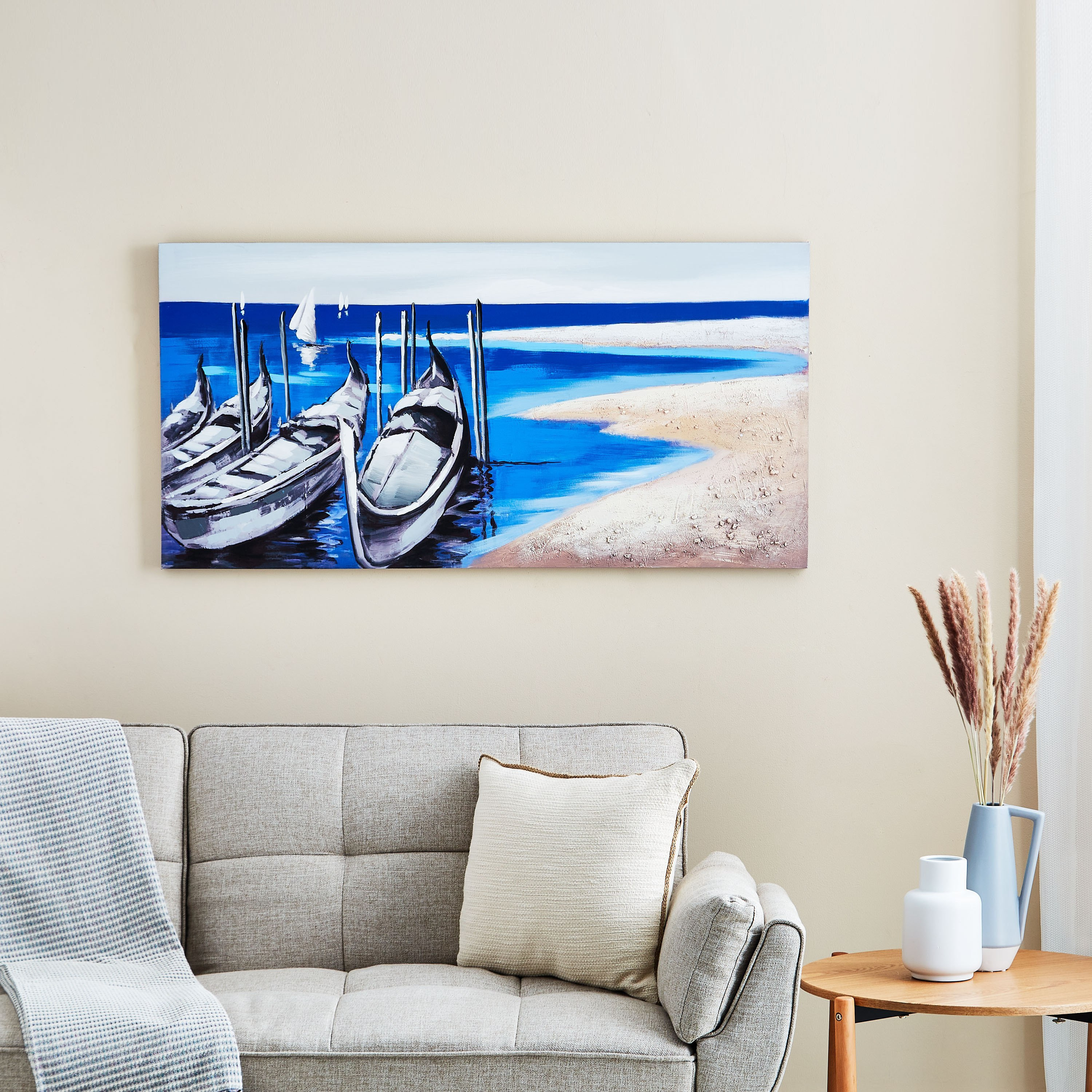 لوحة كانفاس مؤطرة مرسومة يدويا بطبعات قوارب من جايد - 120x3x60 سم-hbxhomeware-hbxdecorandfurnishings-image-4