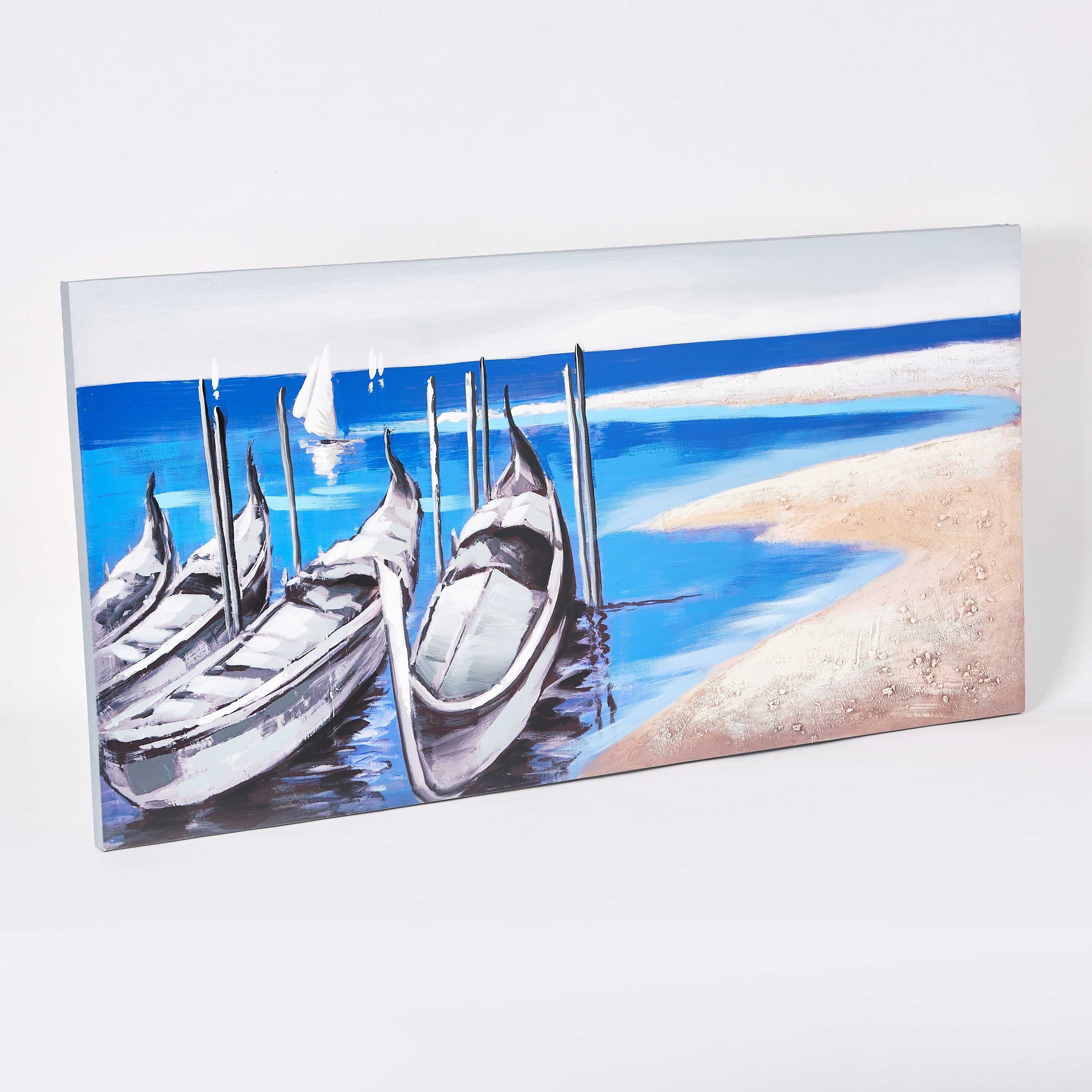 لوحة كانفاس مؤطرة مرسومة يدويا بطبعات قوارب من جايد - 120x3x60 سم-hbxhomeware-hbxdecorandfurnishings-image-5
