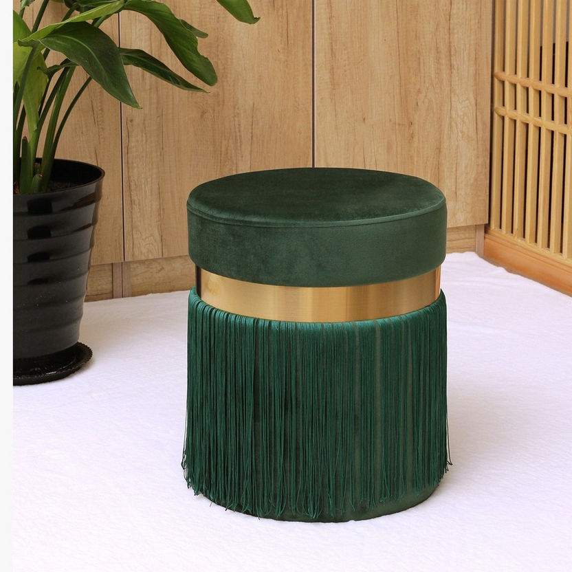 Ives Velvet Ottoman with Tassels-Bean Bags and Poufs-image-0