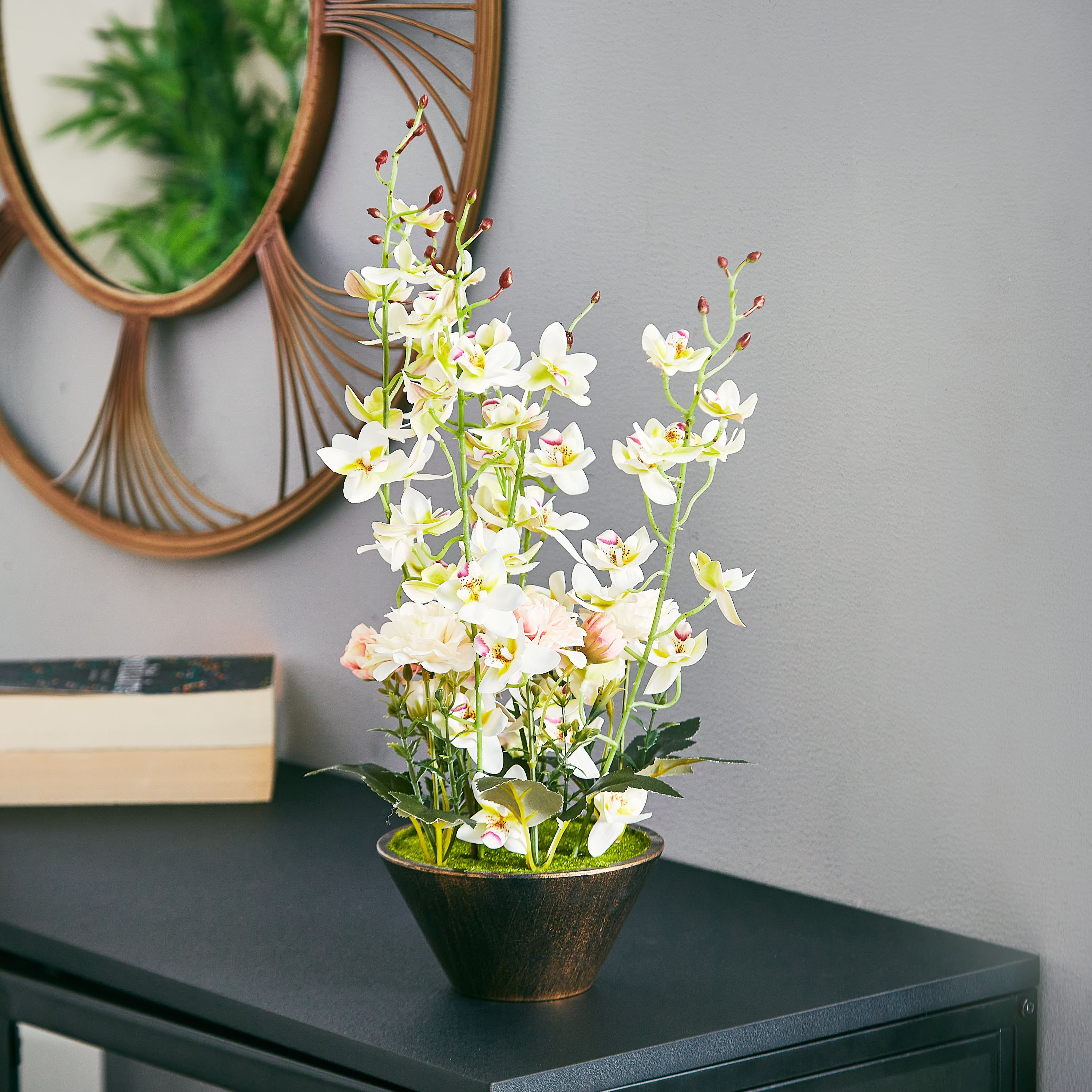 Aria Orchid & Rose Arrangement - 44 cm-hbxdecorandfurnishings-homeaccessories-artificialflowersandplants-image-1