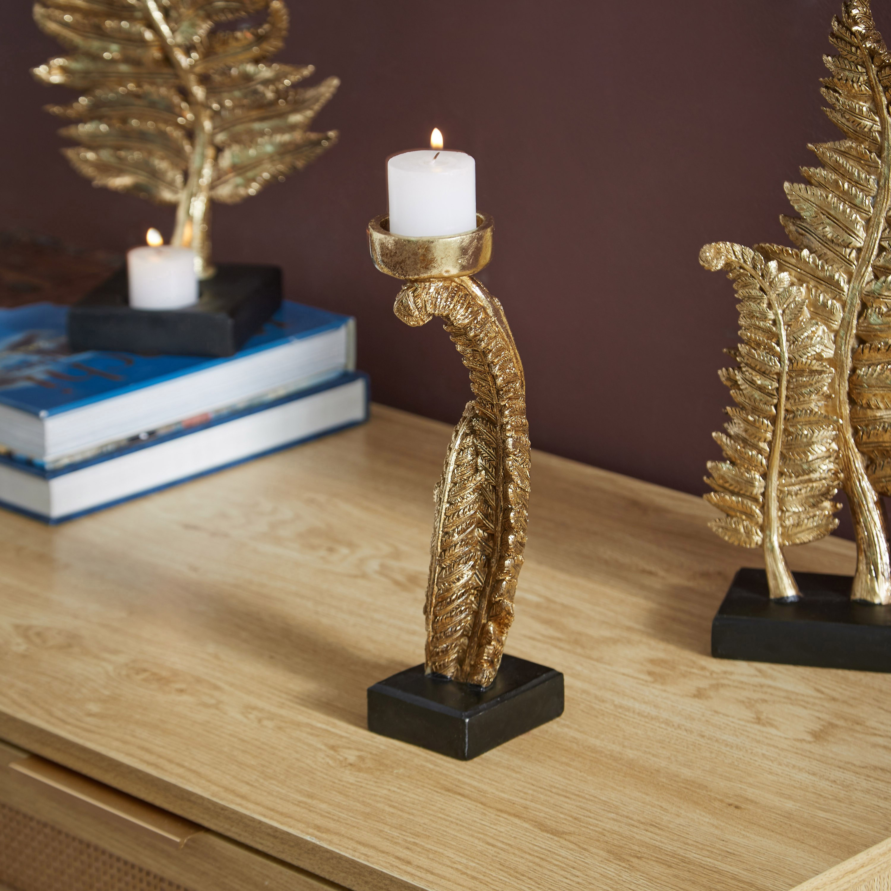 حامل شموع بتصميم نبات السرخس من البوليريسين من زوي - 10.5×6×25 سم-hbxlivingroom-decorandaccessories-candleholders-image-1