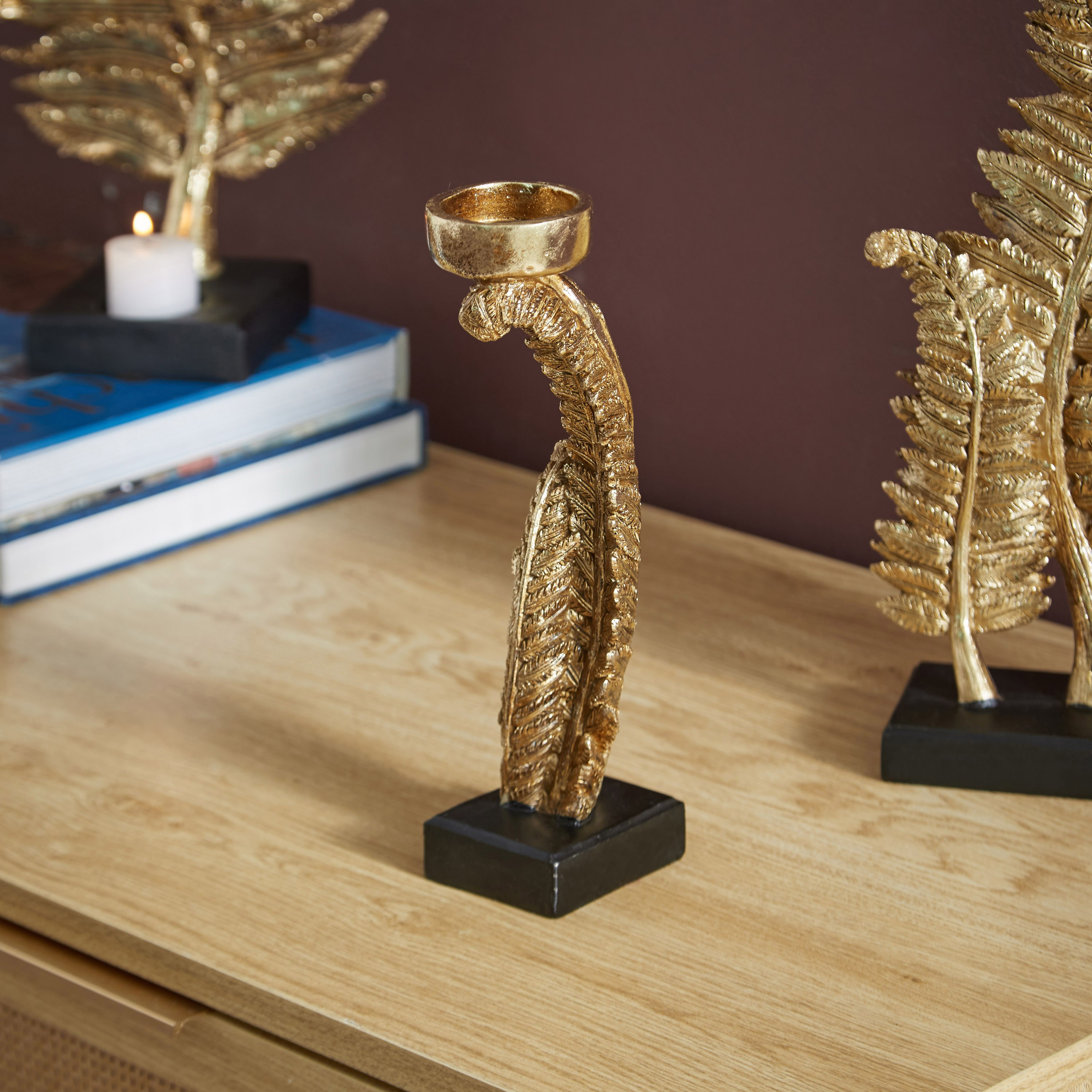 حامل شموع بتصميم نبات السرخس من البوليريسين من زوي - 10.5×6×25 سم-hbxlivingroom-decorandaccessories-candleholders-image-2