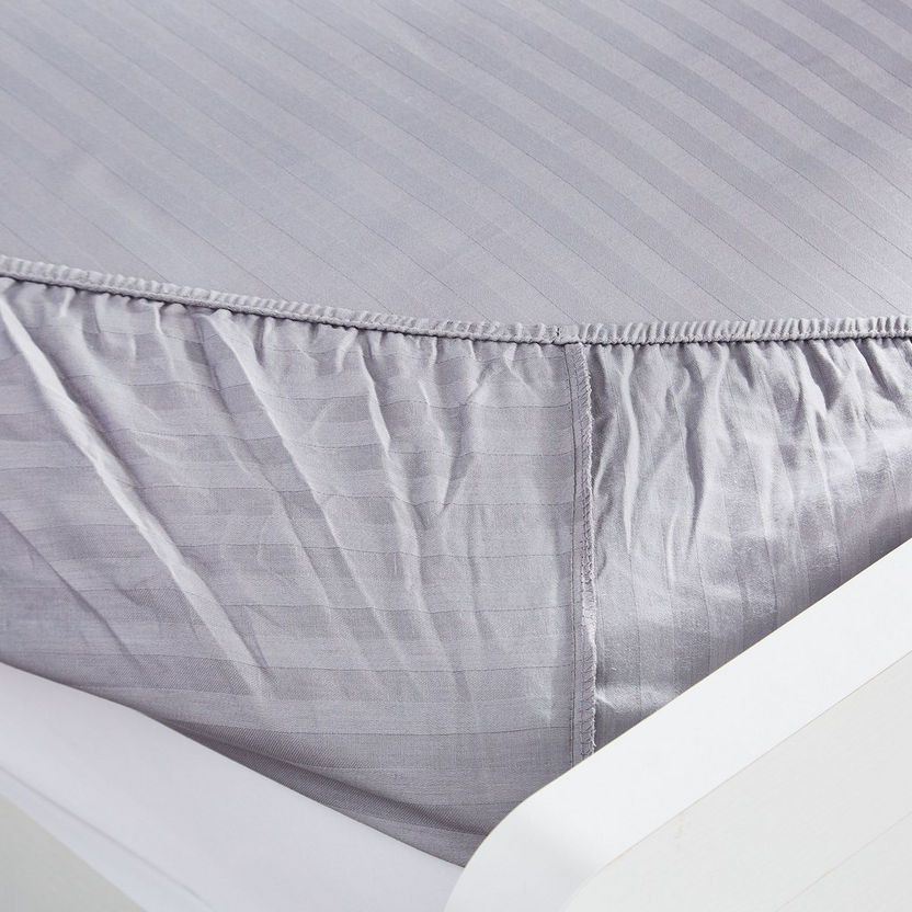 Hamilton Satin Striped King Cotton Fitted Sheet - 180x210+33 cm-Sheets and Pillow Covers-image-3